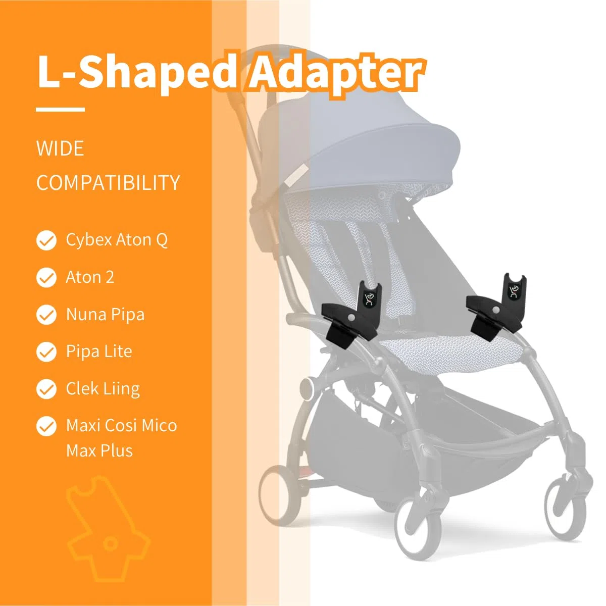 Adattatore per seggiolino auto per passeggino compatibile con YOYO & YOYO2 - Adattatore a forma di L, design a clip sicuro, facile installazione, leggero e resistente