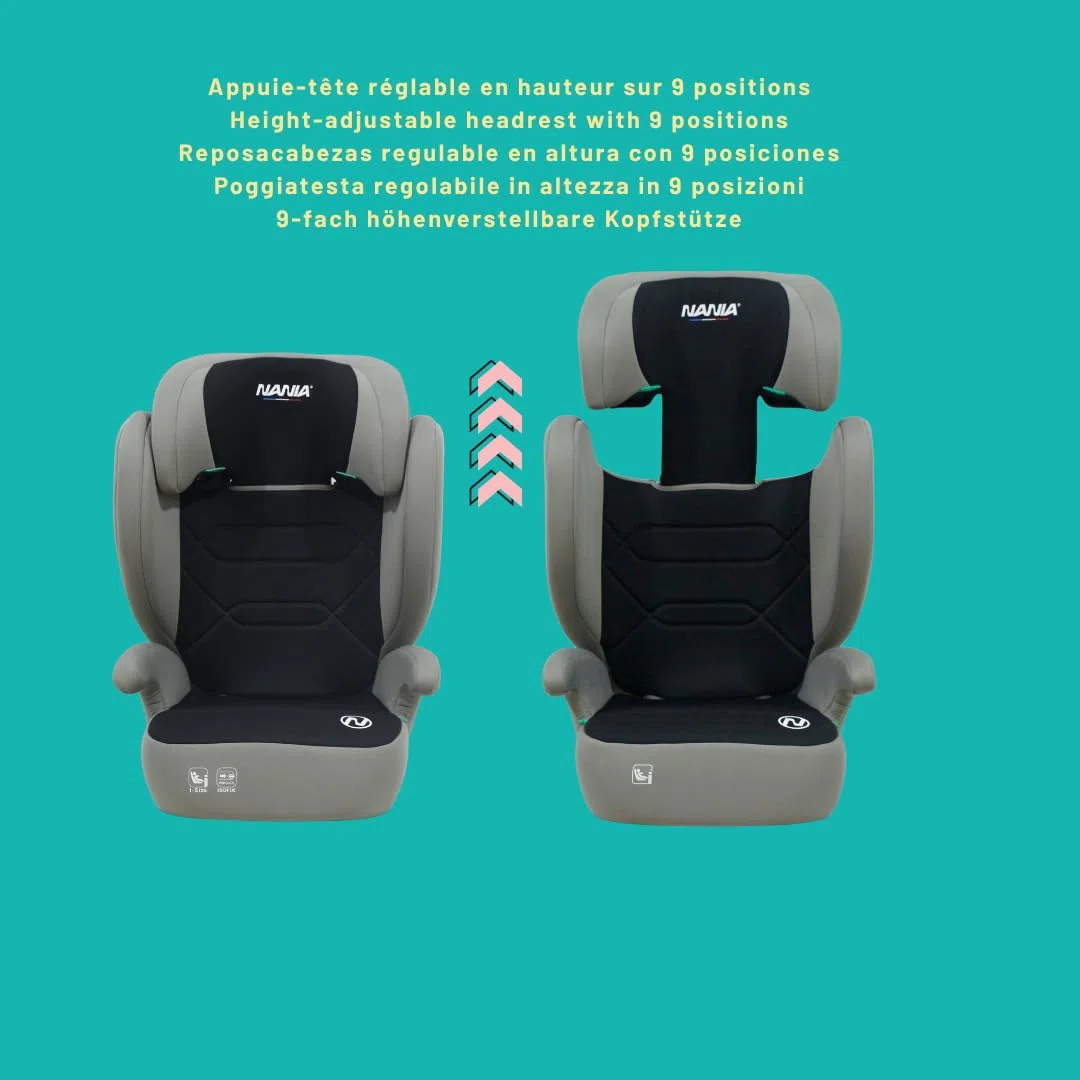 NANIA Belem, Seggiolino auto, 2 in 1, i-Size, 100-150 cm, da 3,5 a 12 anni, da 15 a 36 kg, cintura di sicurezza a 3 punti, Protezioni laterali, Poggiatesta Regolabile 9 Posizioni-non reclinabile