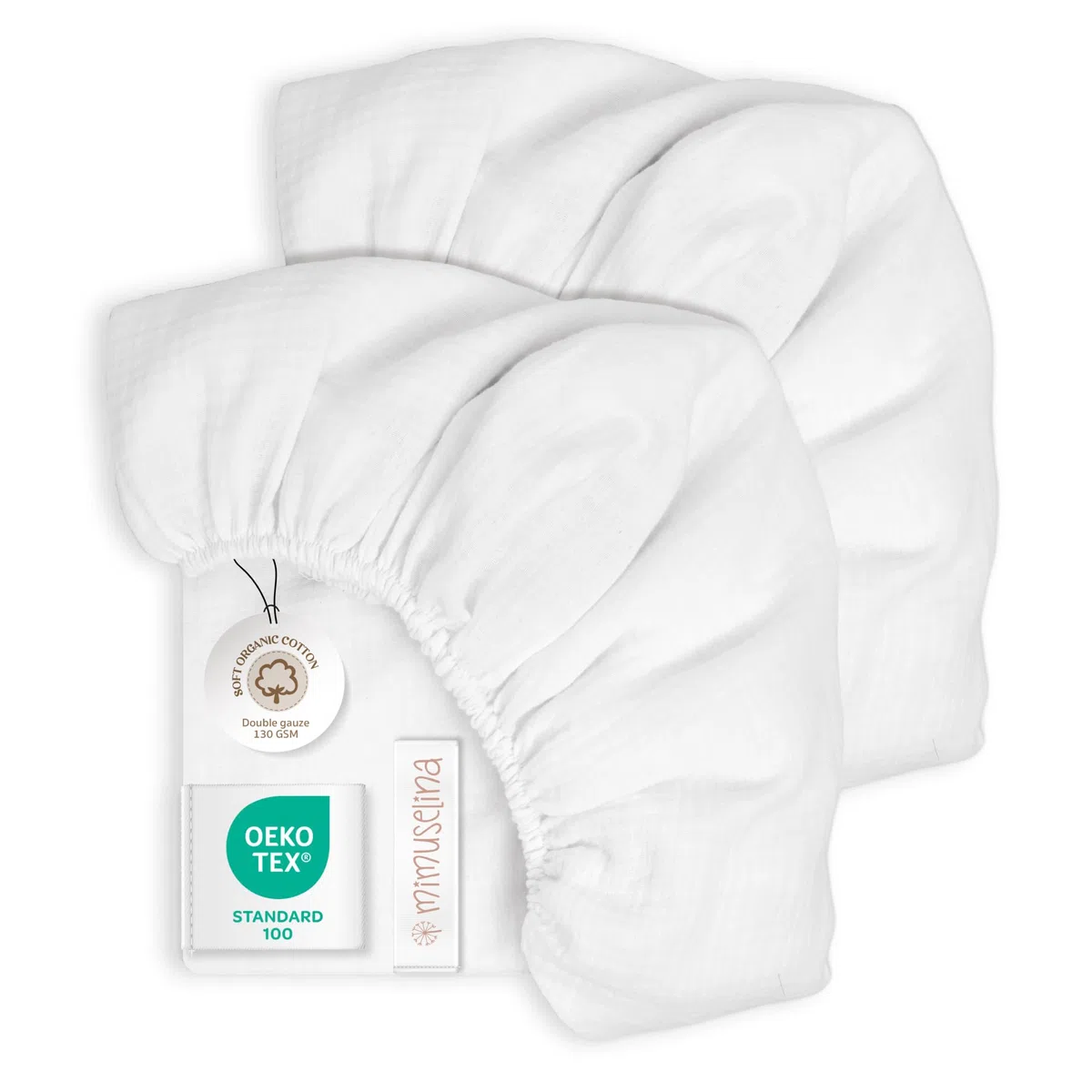Mimuselina Lenzuola Lettino Neonato 60x120 - Set da 2 Lenzuola Copripiumino Miniculla - 100% Cotone - Mussola Morbida e Traspirante - Made in Spain - [Bianco + Bianco]