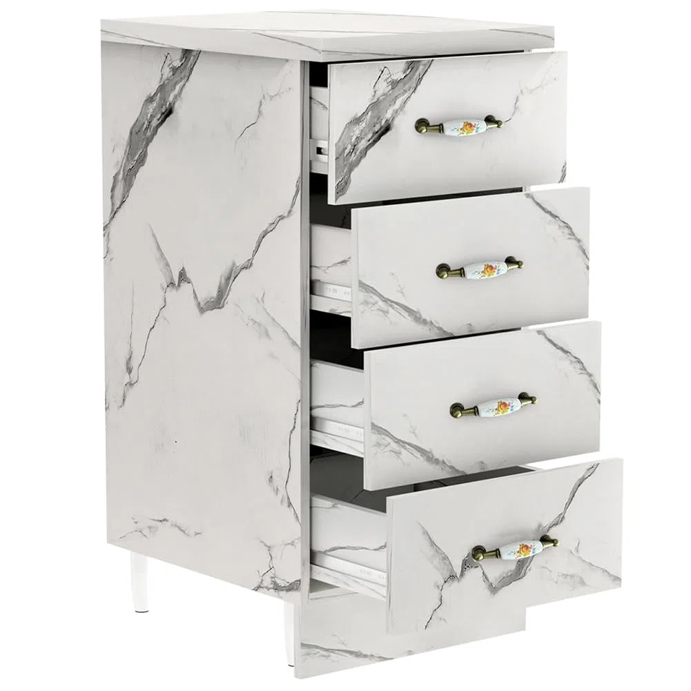 Shally Dogan Cassettiera Mobile Base per Cucina con 4 Cassetti, Mobiletto Componibile con Struttura in Legno Solida e Resistente, Organizer Dimensioni 40 x 50 x 85H cm (Marmo)