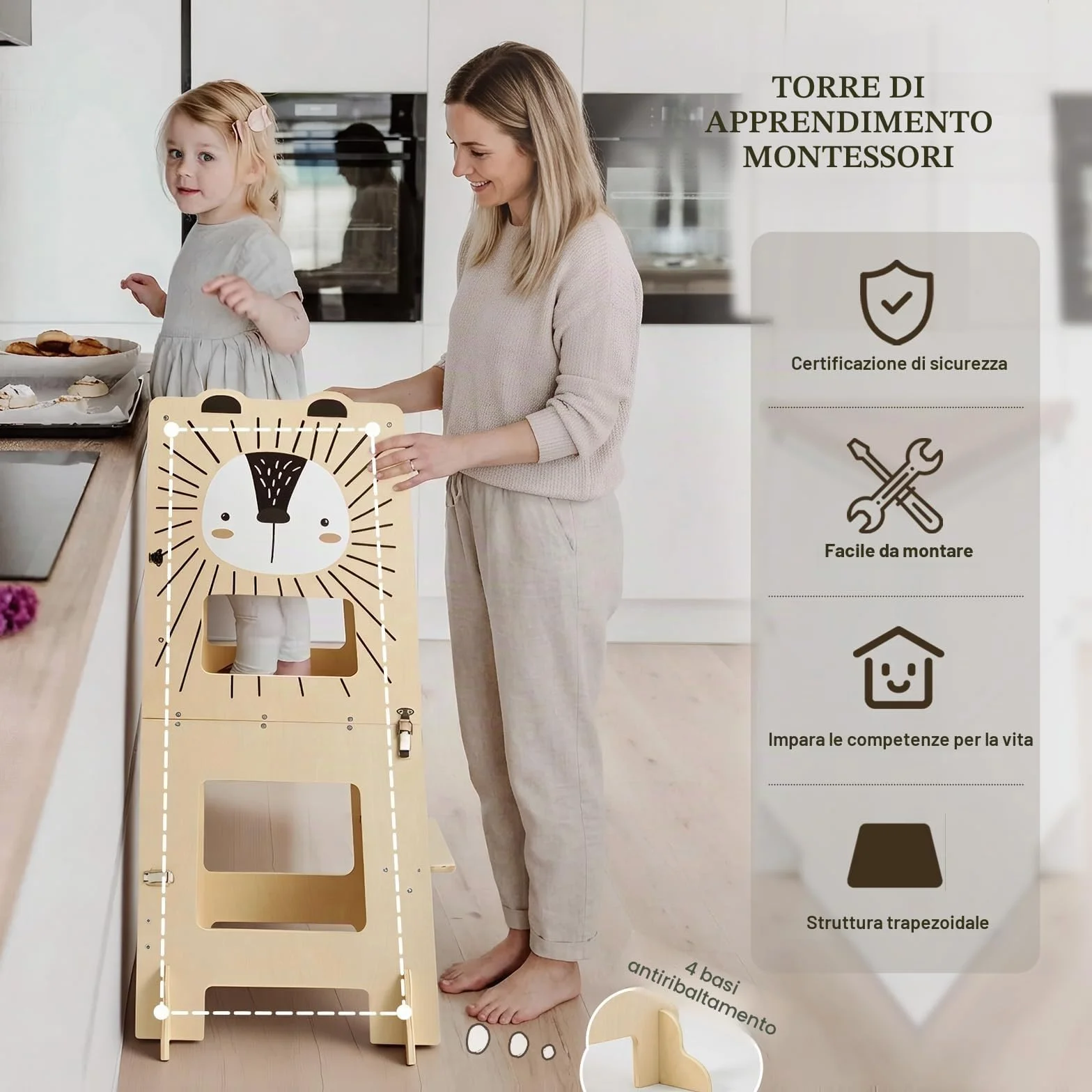 Labebe Torre Montessoriana Pieghevole in Legno 98 cm 3 in 1 Scrivania e Sedia per Bambini con Lavagna