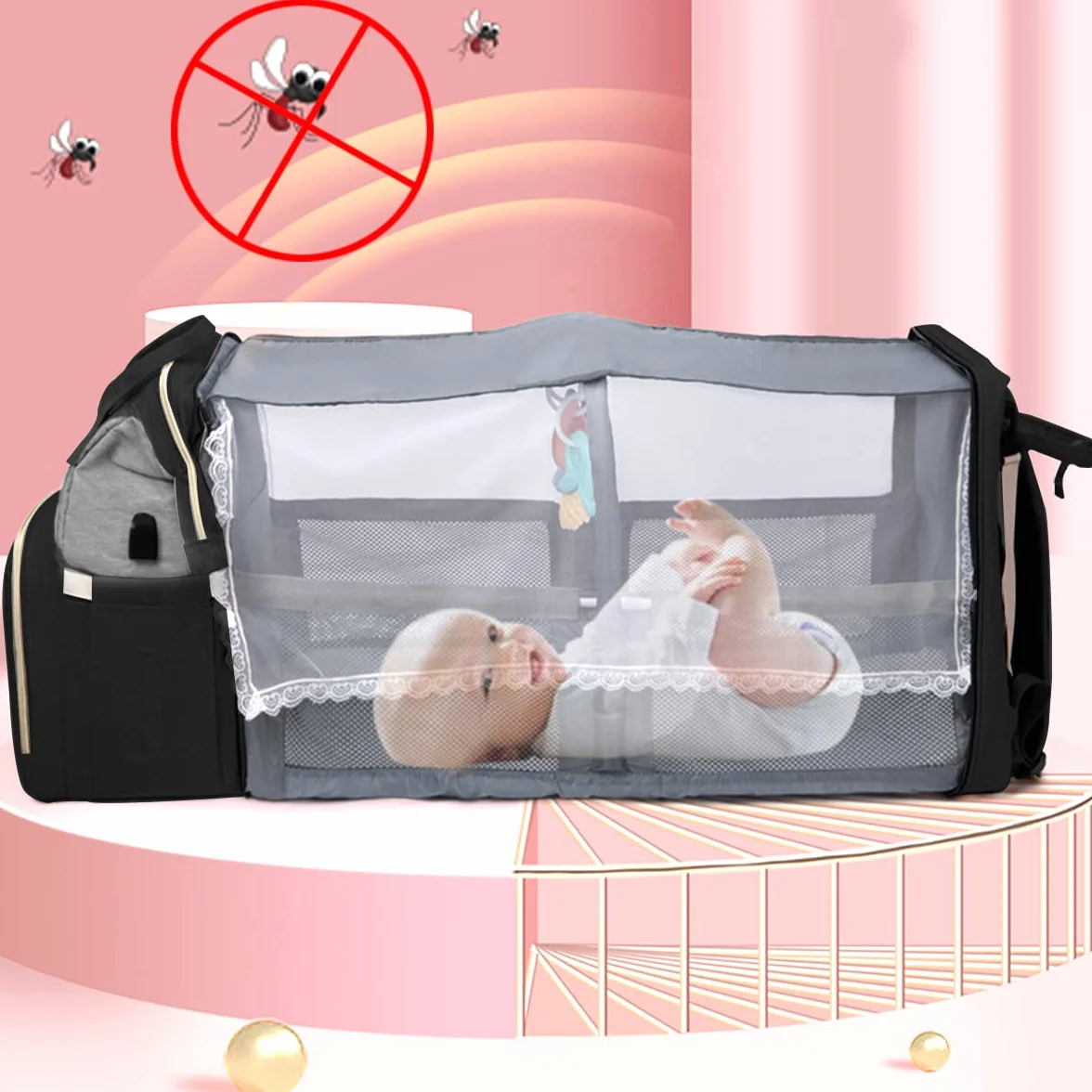 Zaino Fasciatoio Mamma Multifunzione Grande con Lettino e Borsa Isolante