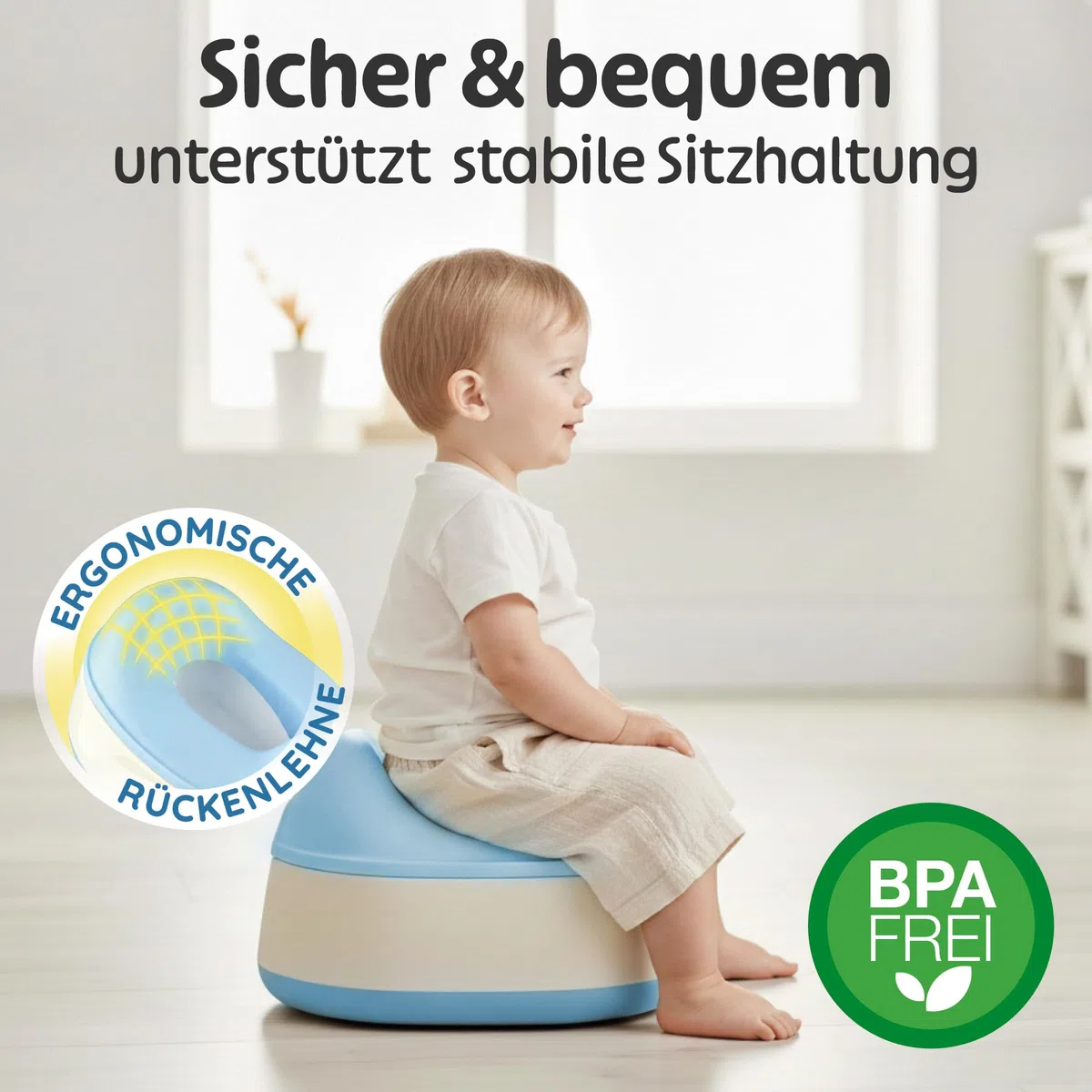 Merle Toys Vasino 3 in 1 per bambini, WC testato TÜV, senza BPA, per bambini a partire da 1 anno, WC per bambini + sgabello, Easy Cleaning, blu/giallo