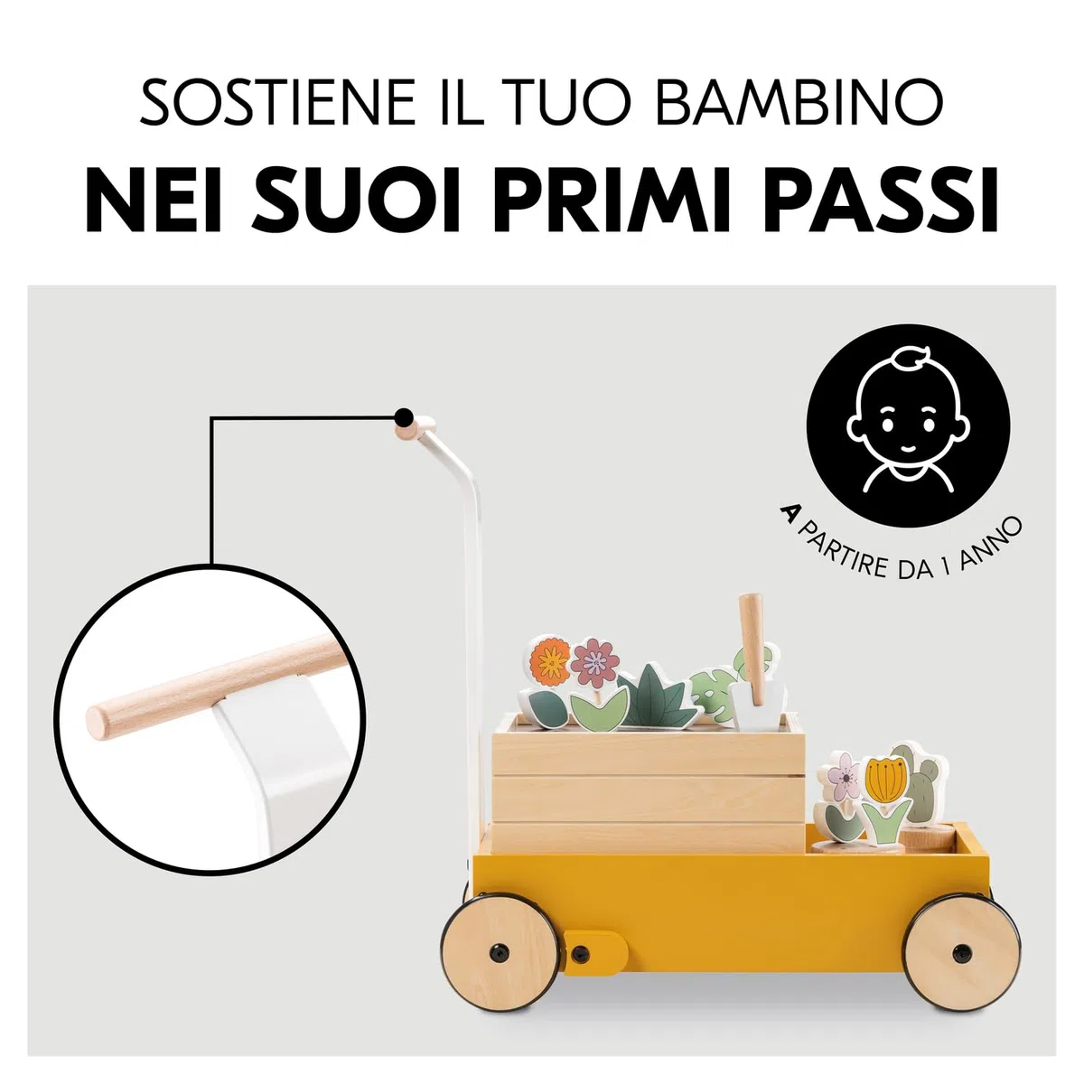 hauck Learn to Walk, Piante - Carrello Primi Passi Bambino dai 12 Mesi - Camminatore Interattivo con Gioco Giardinaggio - Sistema Frenante Regolabile, Favorisce Motricità Fine