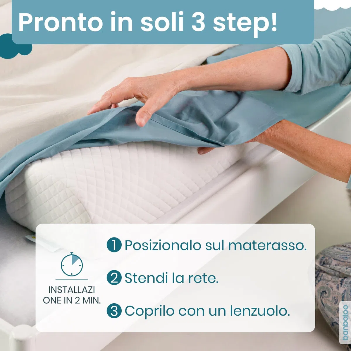 BANBALOO MAX-Barriera di sicurezza letto per bambini-Anticaduta infantile-Parapetto di schiuma con proteggi-materasso impermeabile per letti doppi a scomparsa 90,150,e Montessori-Viaggio guardrail.
