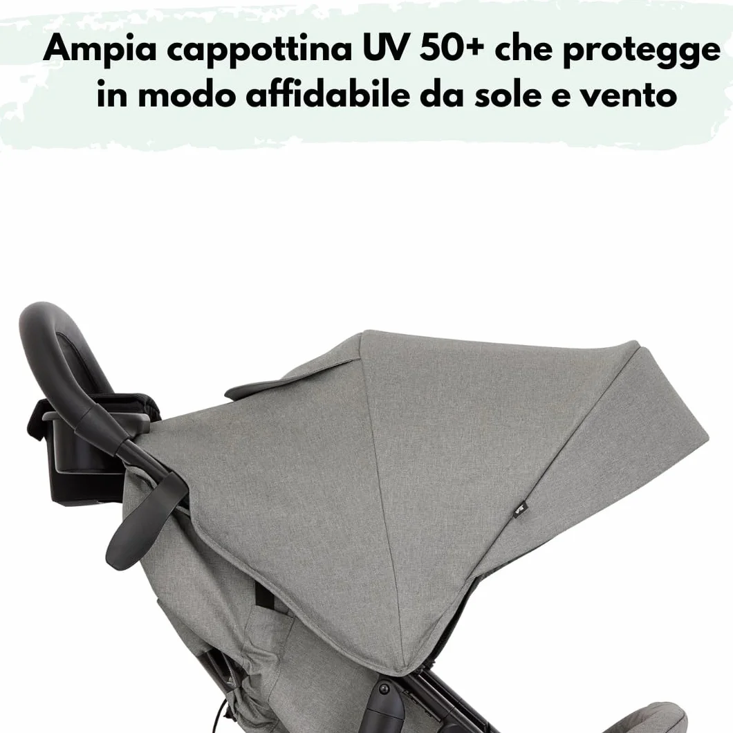 Graco Passeggino Leggero EezeFold DLX, Passeggino da Viaggio con Chiusura a Una Mano, Sospensioni a 4 Ruote, Reclinabile, Cestello Ampio – Grigio Lunare