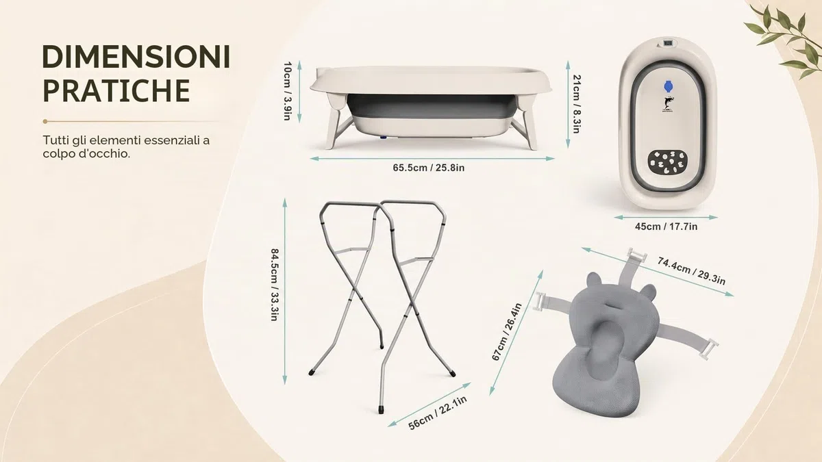 Vasca da bagno pieghevole con supporto in acciaio – Vasca da bagno per neonati con termometro e tubo di scarico – Cuscino ergonomico neonato – guadagno di spazio piccolo bagno – 0-3 anni