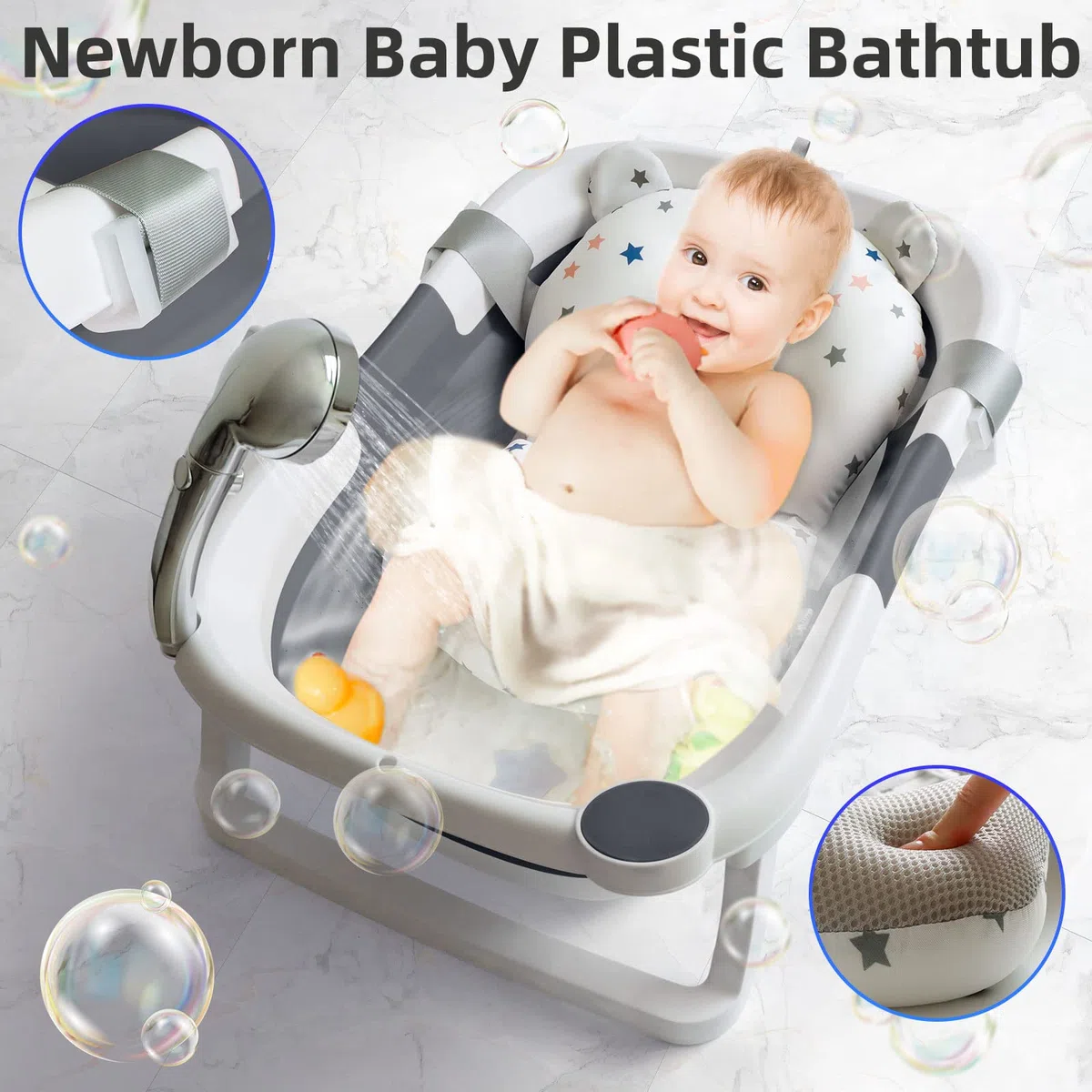 Vaschetta Bagnetto Neonato Pieghevole - Vasca da Bagno Portatile Con Materasso a Cuscino, Antiscivolo per Bambini