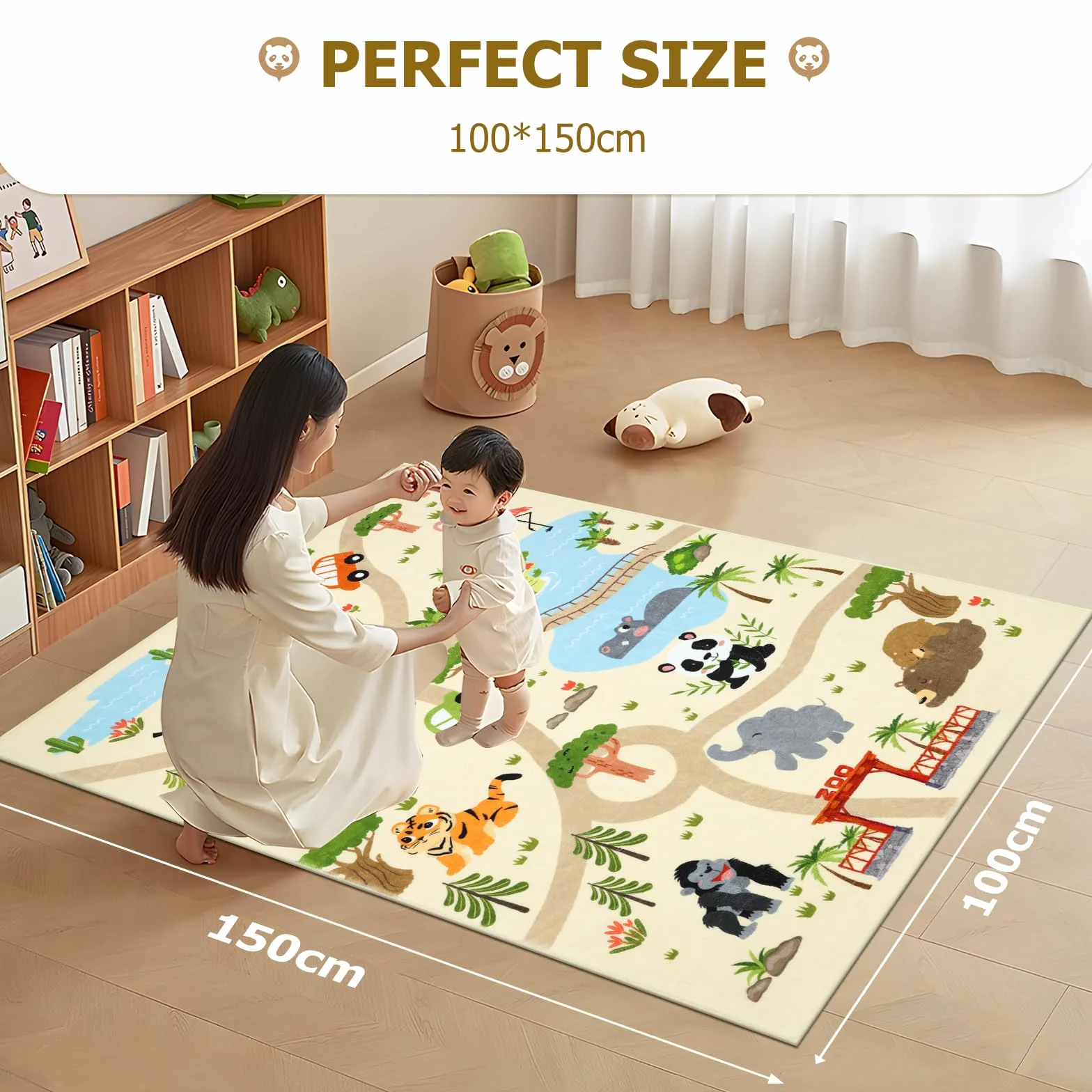Enyhom Tappeto Bambini Morbido, 100 x 150 cm Antiscivolo Tappeto Cameretta Bambino Lavabile Tappeto per Bambini Auto Motivo Animali Tappeti Bambini per Stanza dei Giochi, Camera Bebe, Stanza Bambini