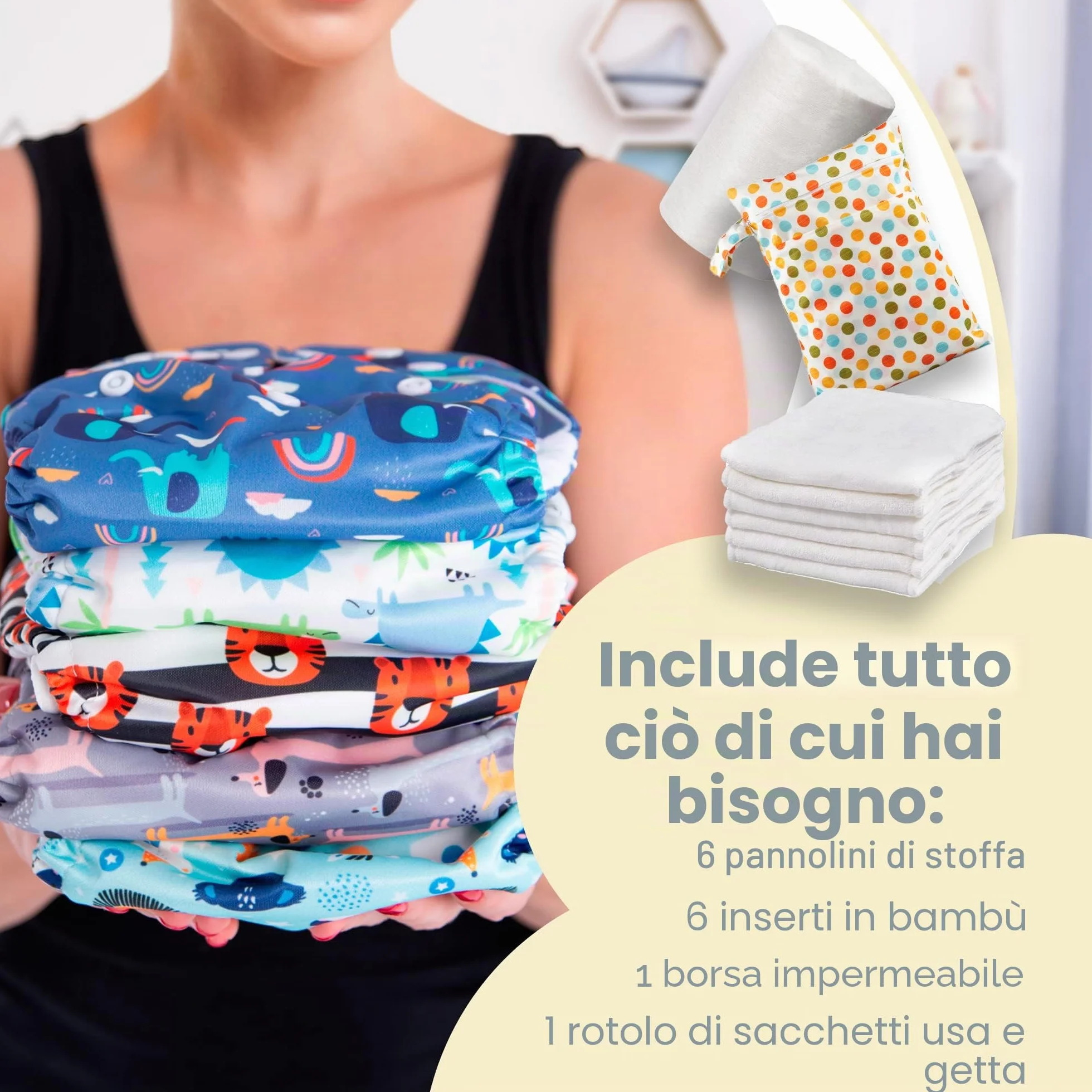 Confezione Pannolini Riutilizzabili Inserto Lavabile Rotolo Fogli Monouso Borsa Pannolino