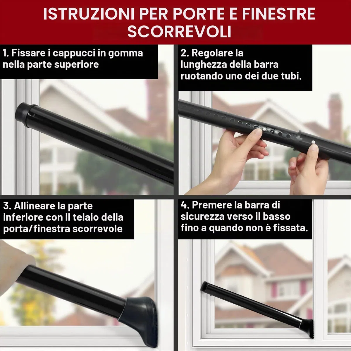Nero Barra di Sicurezza per Porta d'Entrata - 1 Pack Sbarra Antiscasso, Blocco Porte