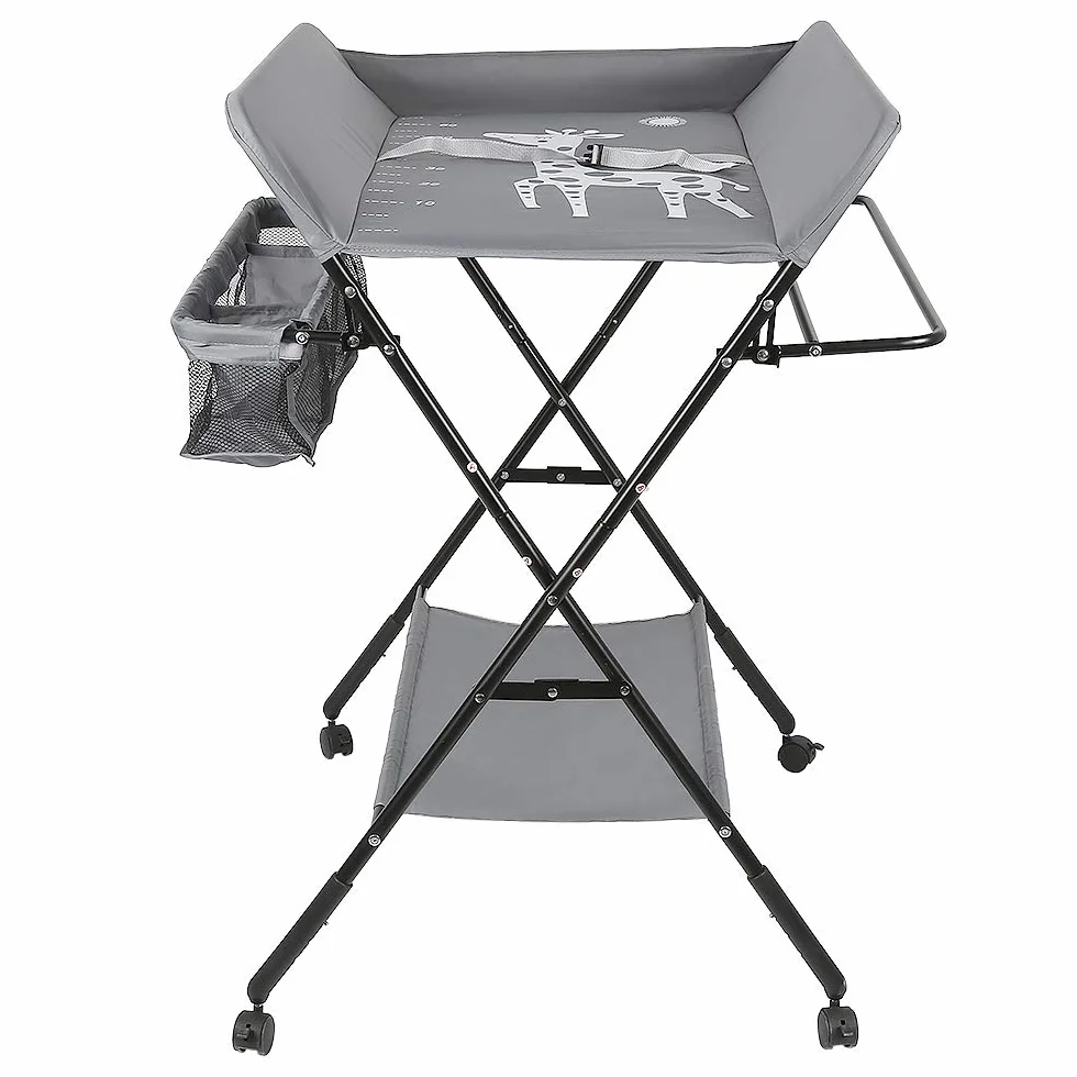 Sarah Baby fasciatoio pieghevole portatile con cintura di sicurezza e scomparti grigio