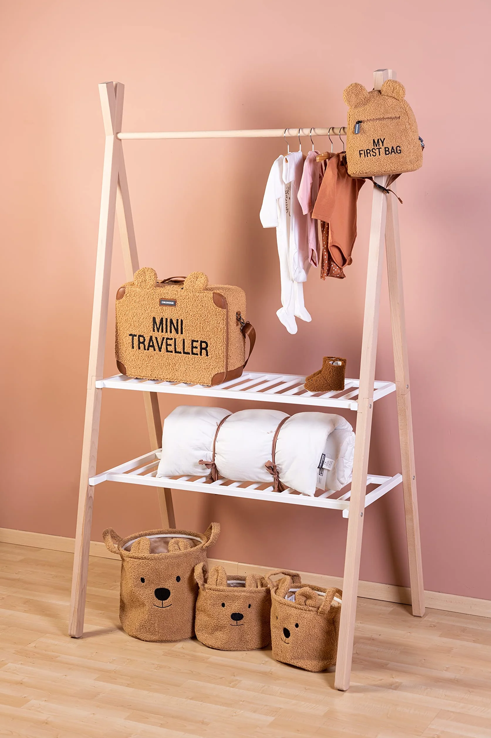 Childhome Valigia per bambini Weekend formato cabina compatto resistente con manico etichetta nome orsacchiotto marrone
