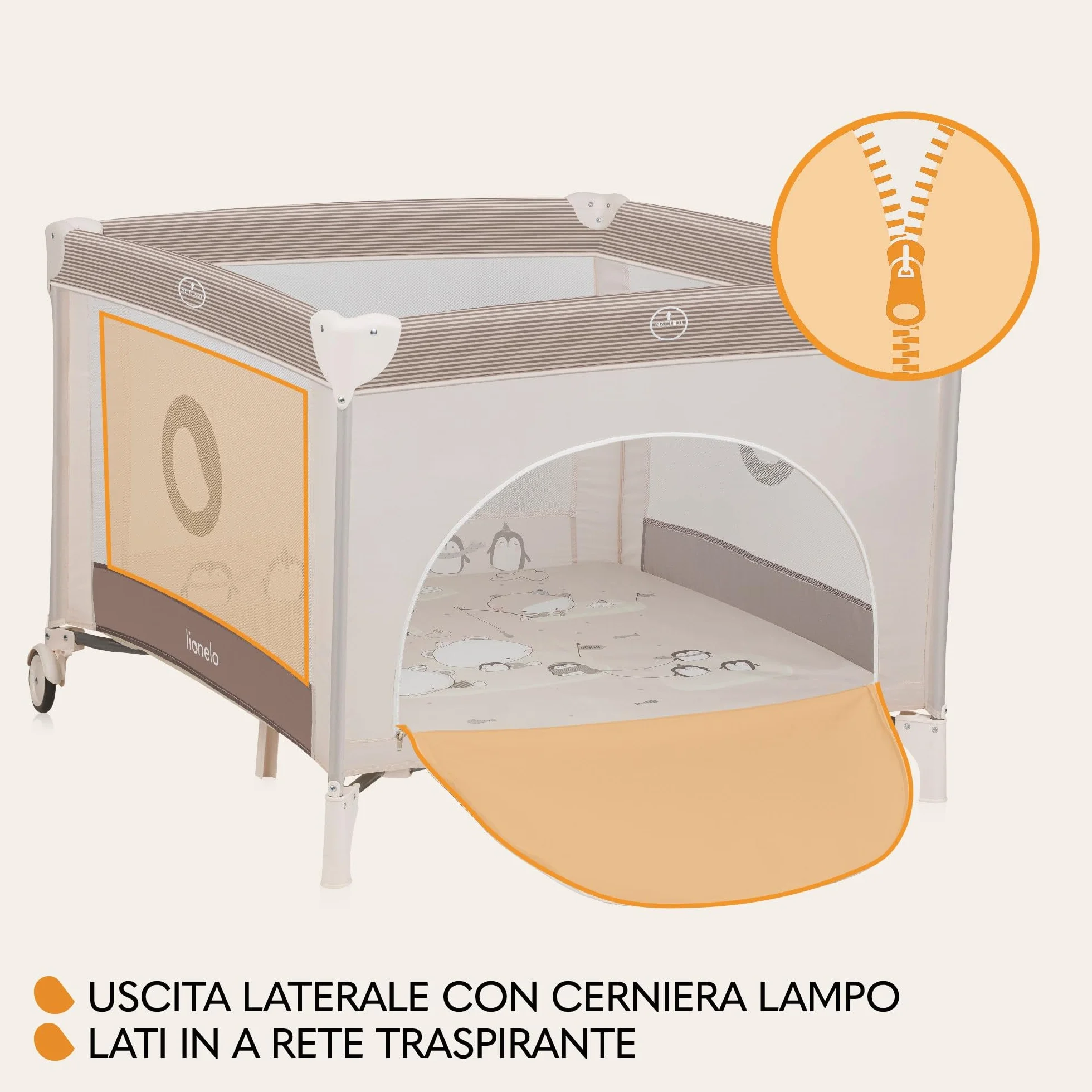 Lionelo BONNIE Box bambini pieghevole 100x100cm 15kg Lettino per neonati da viaggio