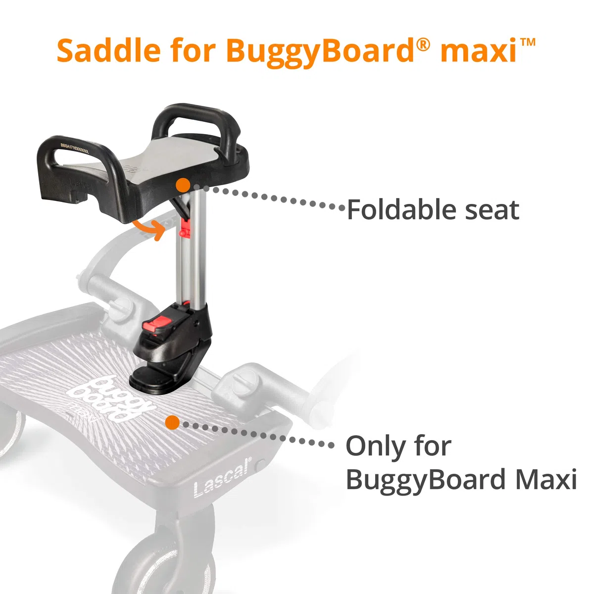 Lascal Saddle per BuggyBoard Maxi, Sellino bambino pieghevole e removibile da pedana buggy board, Seggiolino passeggino per modello Maxi dal 2011 in poi, grigio
