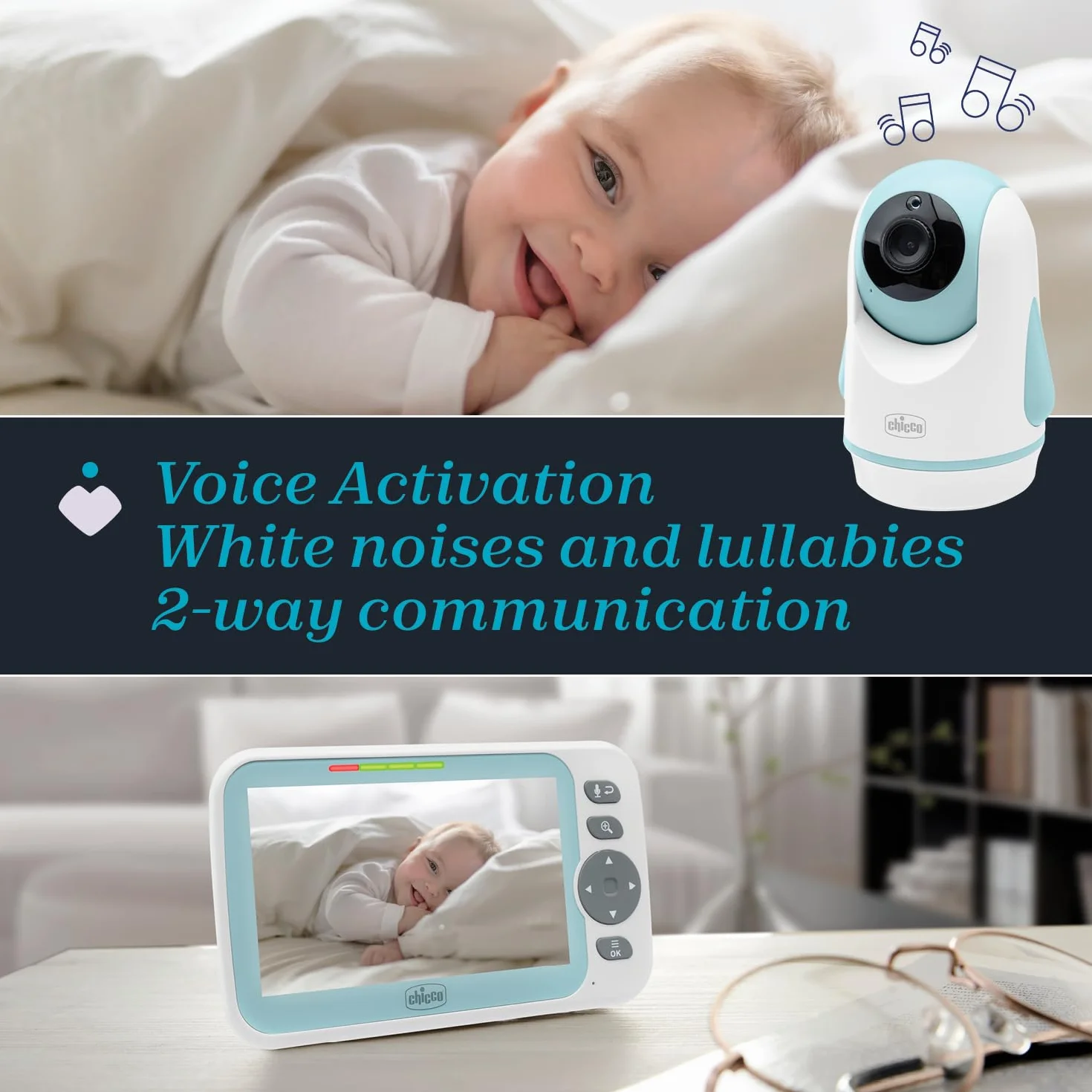 Chicco Baby Monitor Video Evolution 5" Telecamera Rotante Schermo a Colori 220m Termometro Suoni Bianchi No WIFI