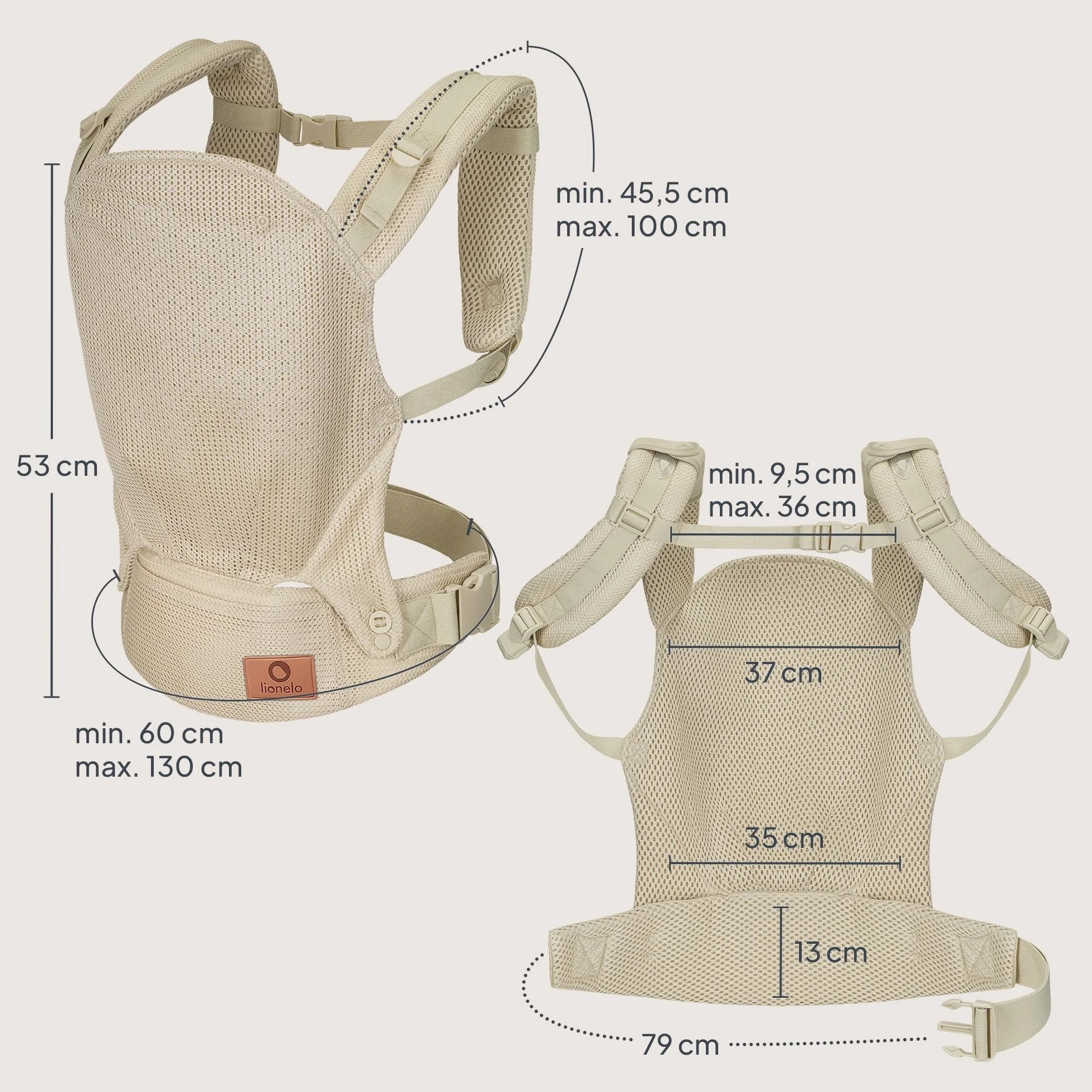 LIONELO Marsupio Ergonomico Neonato Margareet Air da 4 Mesi a 20 kg, 3 Posizioni Materiale Traspirante Cappuccio staccabile Doppia Protezione Marsupio per Bambini