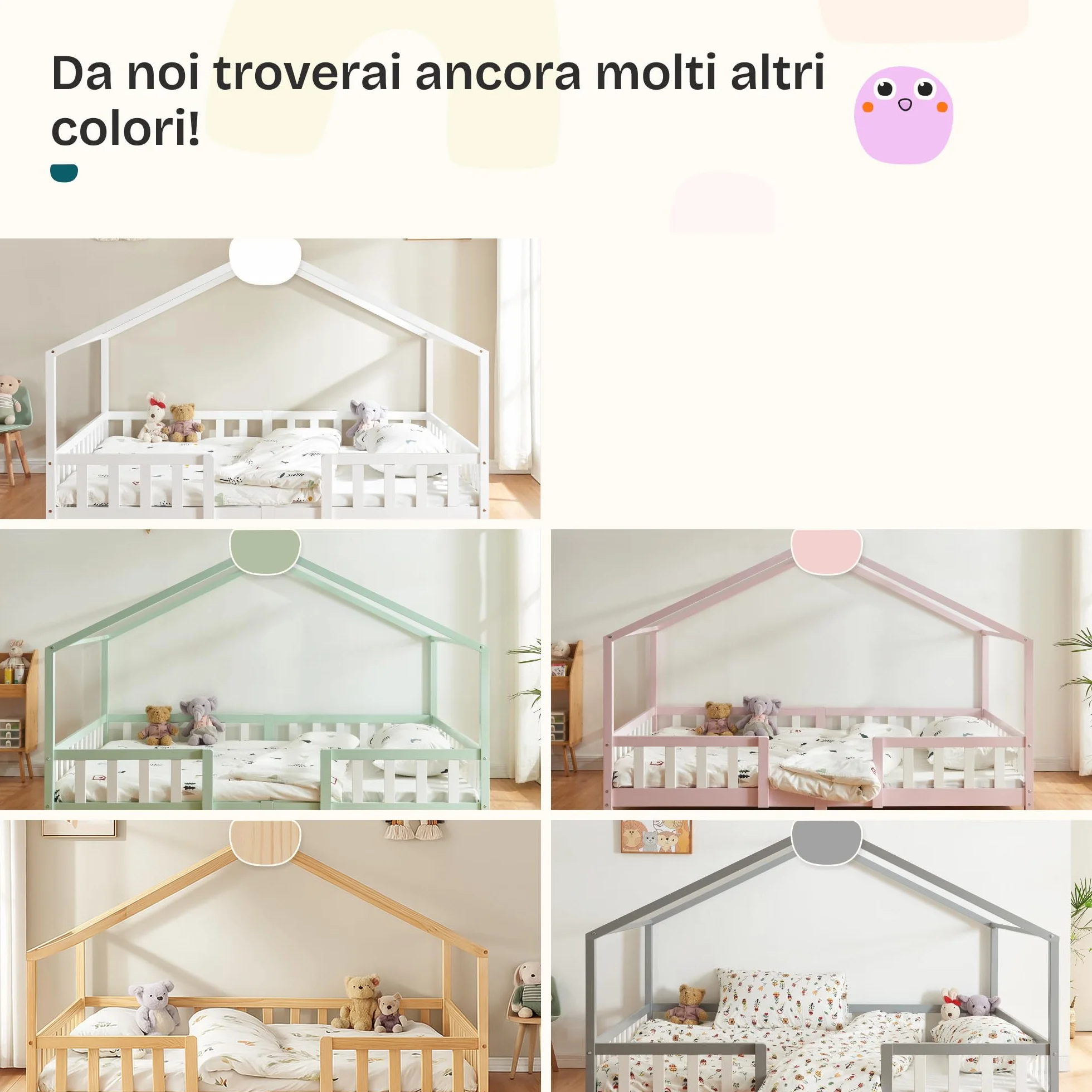 Letto a Forma di Casetta per Bambini in Legno di Pino 90x200 cm Bianco