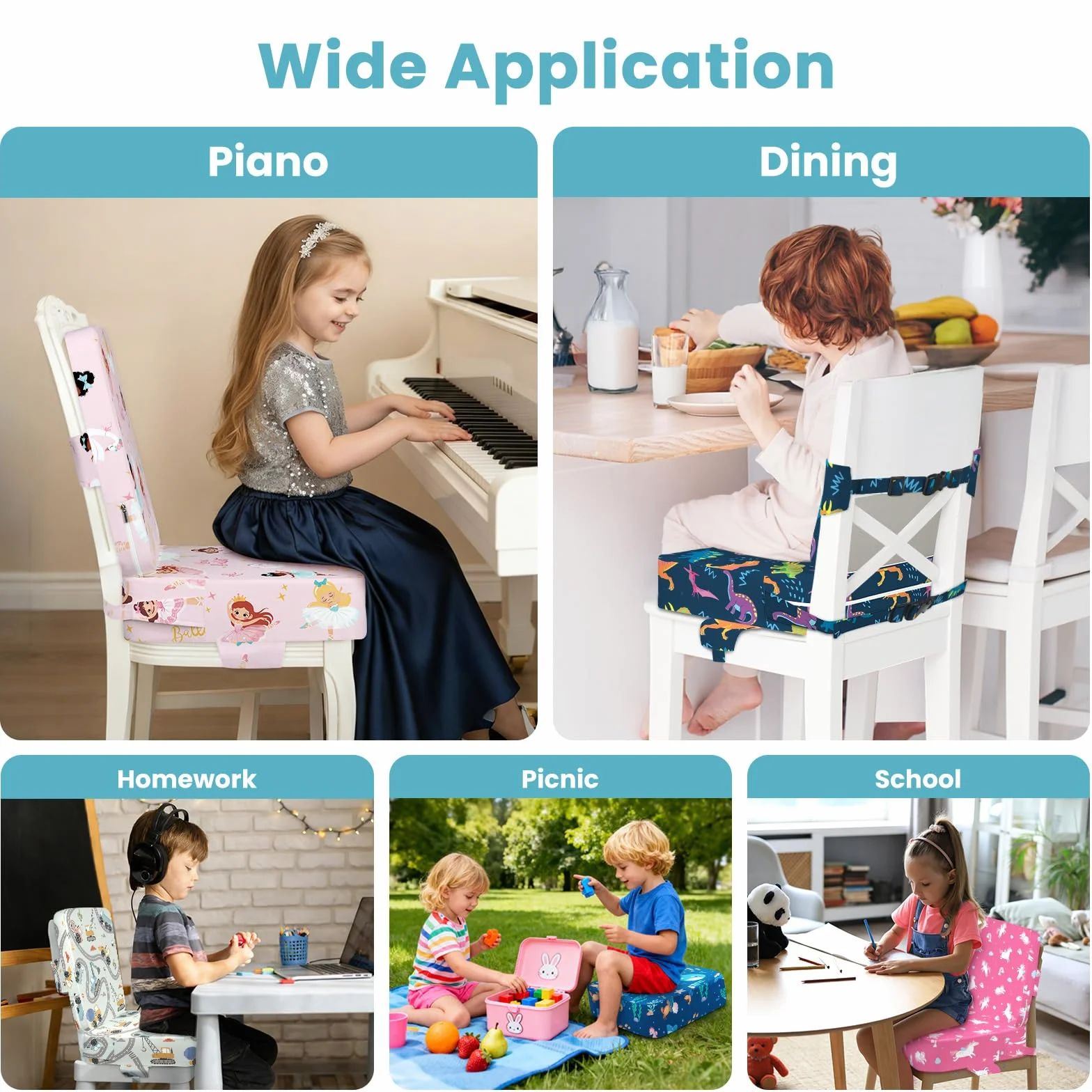 Rialzo Sedia Bambini 2 Pezzi, Cuscino Lavabili 36x32x10cm Escavatori Grigio Chiaro