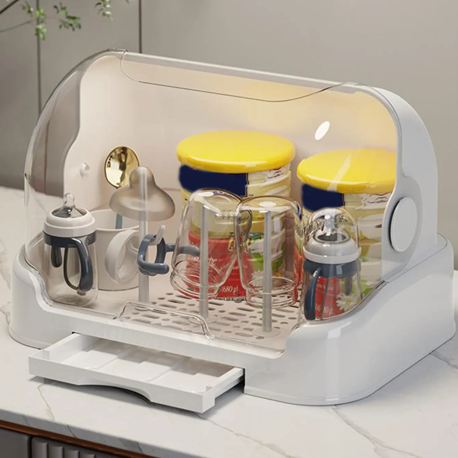 Zasdvn- Stendibiancheria per biberon con coperchio, in plastica, per allattamento, antipolvere, con ripiano rimovibile per piano di lavoro per bambini