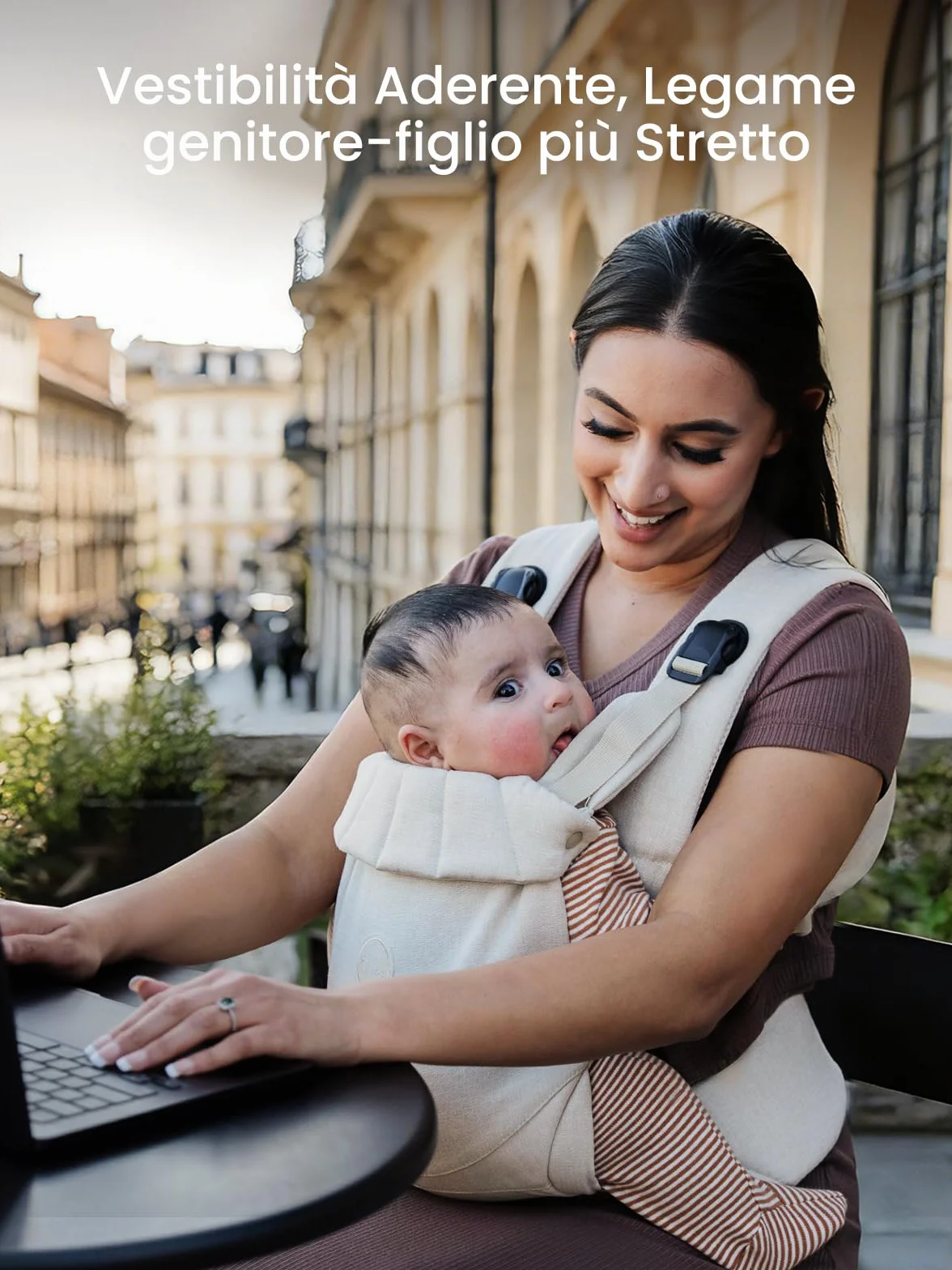 Grownsy Marsupio Neonato Ergonomico(3–20 kg, 3–24 mesi), Fibbia a Sgancio Rapido a un Tocco, Facile da Indossare, Poggiatesta, Leggero, Confortevole e Regolabile(Bianco crema)