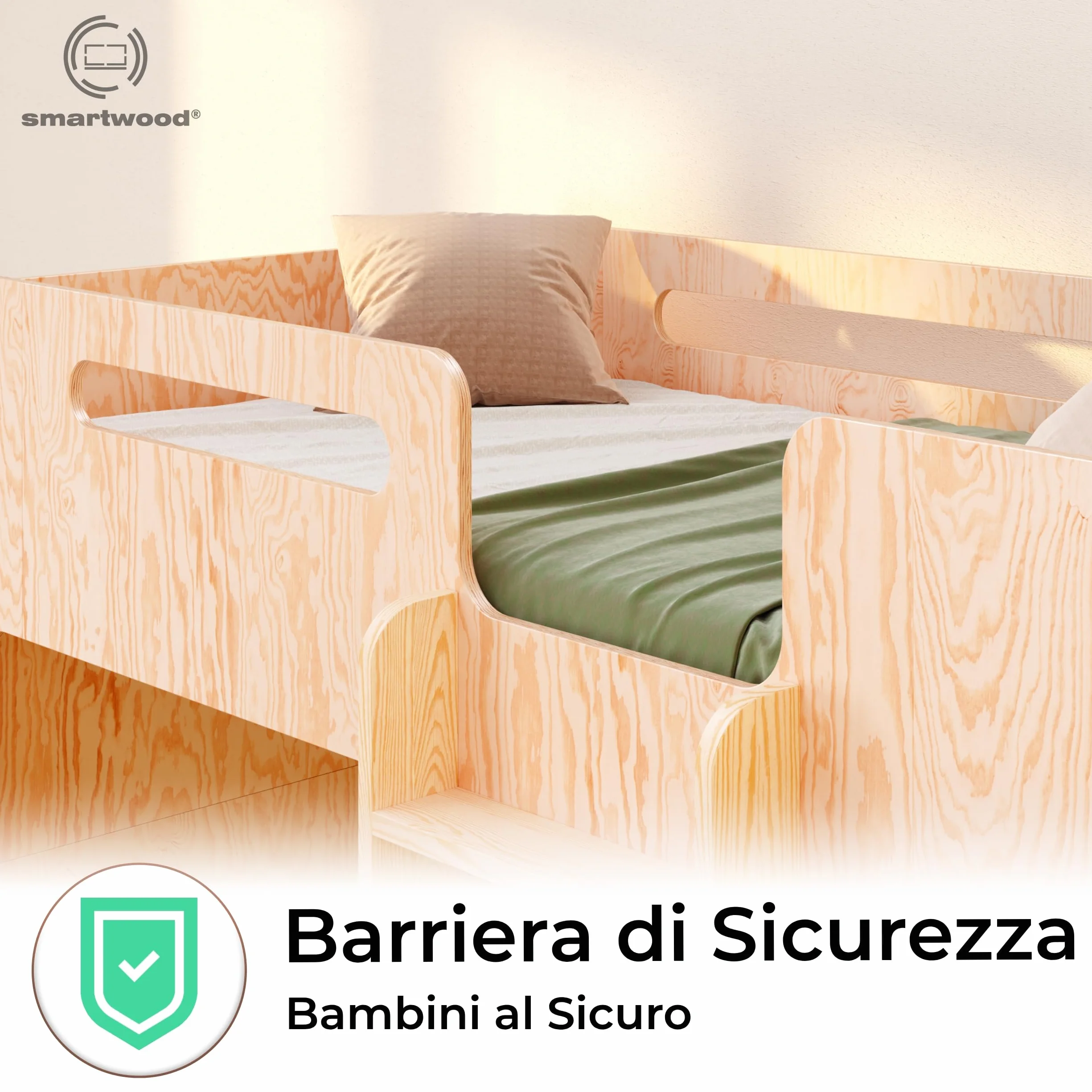 Letto a Castello 80x160 cm in Legno con Sponde di Sicurezza e Rete a Doghe - Supporta Fino a 230 kg - MIMI B