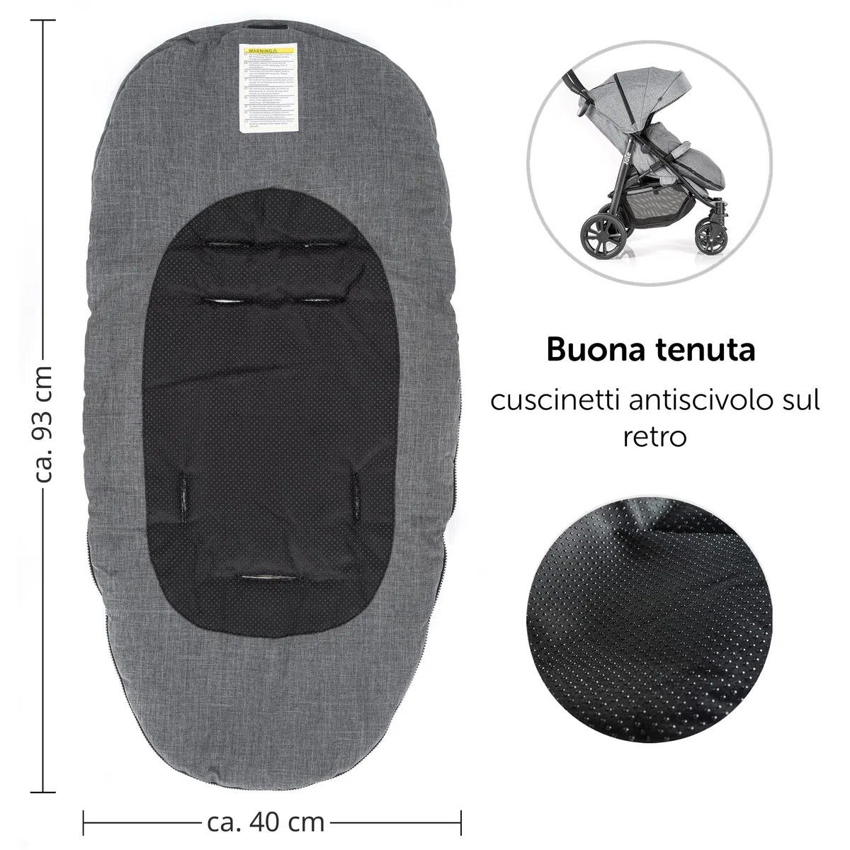 Zamboo Sacco Coprigambe Passeggino Universale per Carrozzina ed Ovetto - Sacco Passeggino Invernale 2in1 in Pile con Tasca - Grigio