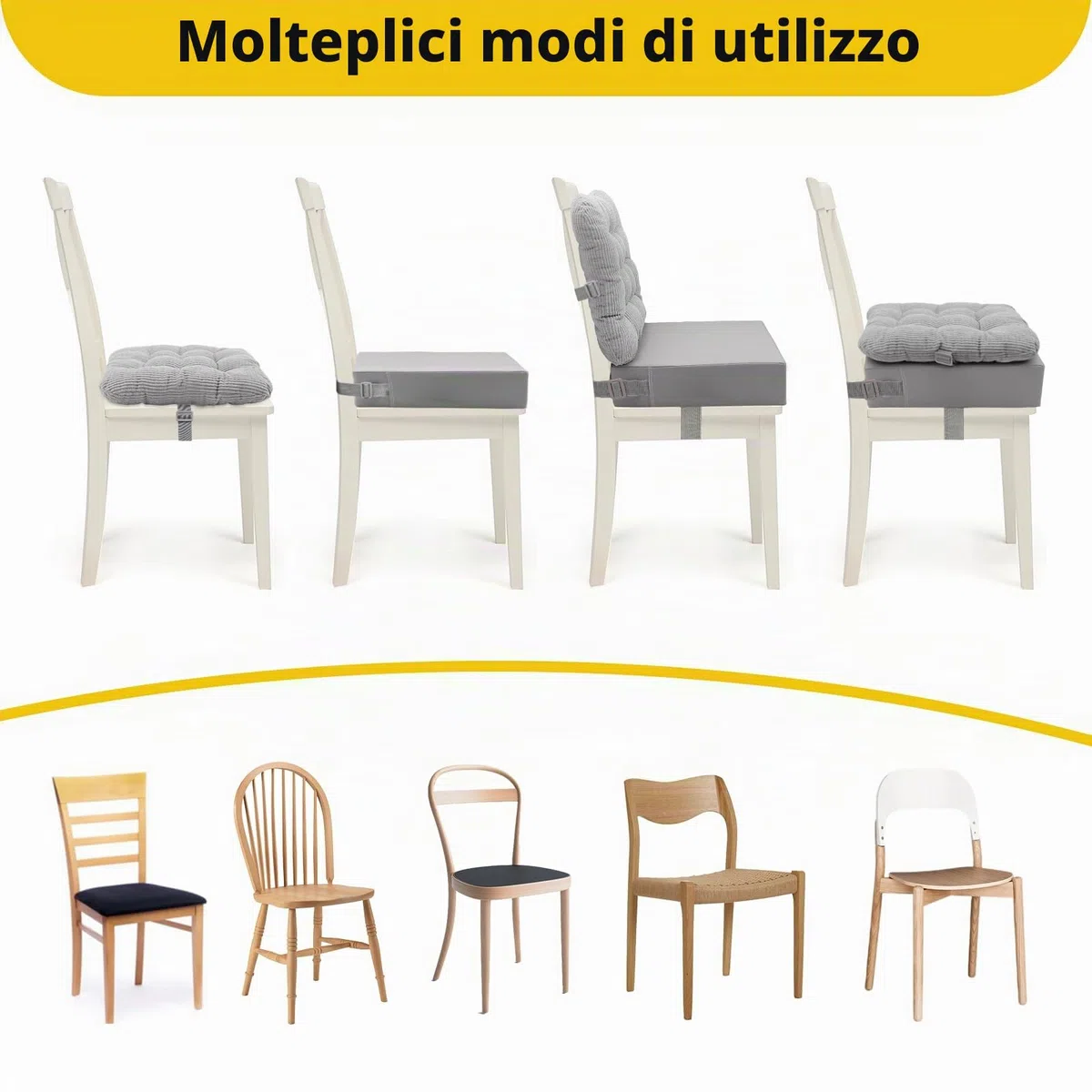 Rialzo Cuscino per Bambini 2 Pezzi, Rialzo da Sedia per Bambini per Sedia Seggiolino Regolabile Lavabile Smontabile con Cinghie Regolabili per Sedia da Pranzo (Grey)