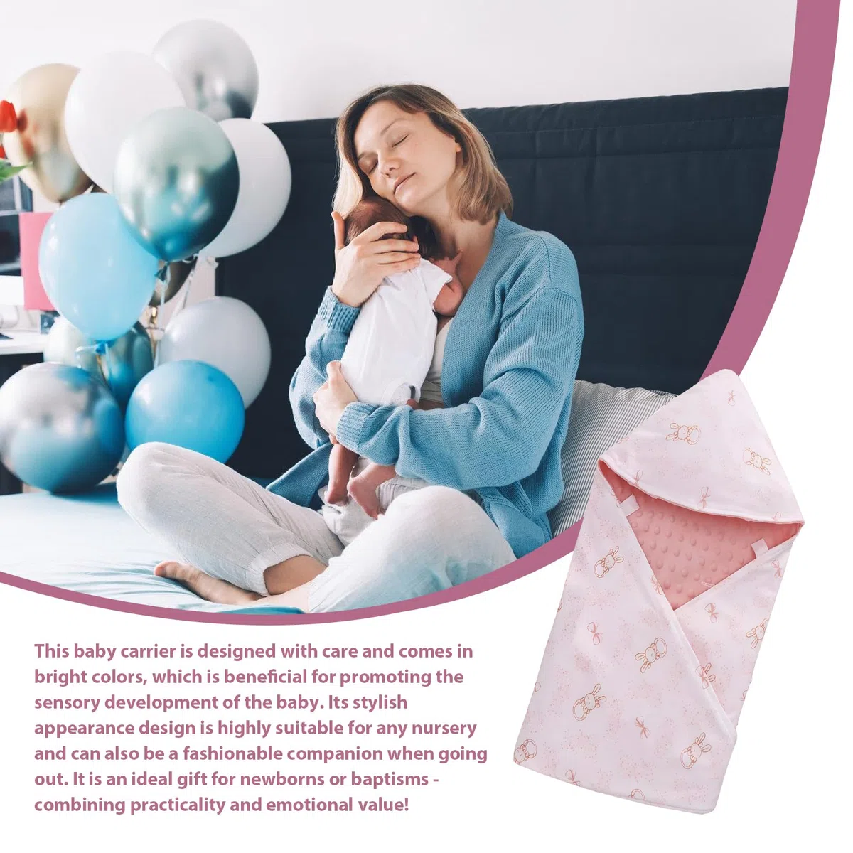Coperta per Ovetto e Passeggino, Coperta Reversibile in Cotone, Coperta Universale Doppio Lato, per Passeggino, Buggy, Seggiolino Auto - Rosa, 90 x 90 cm