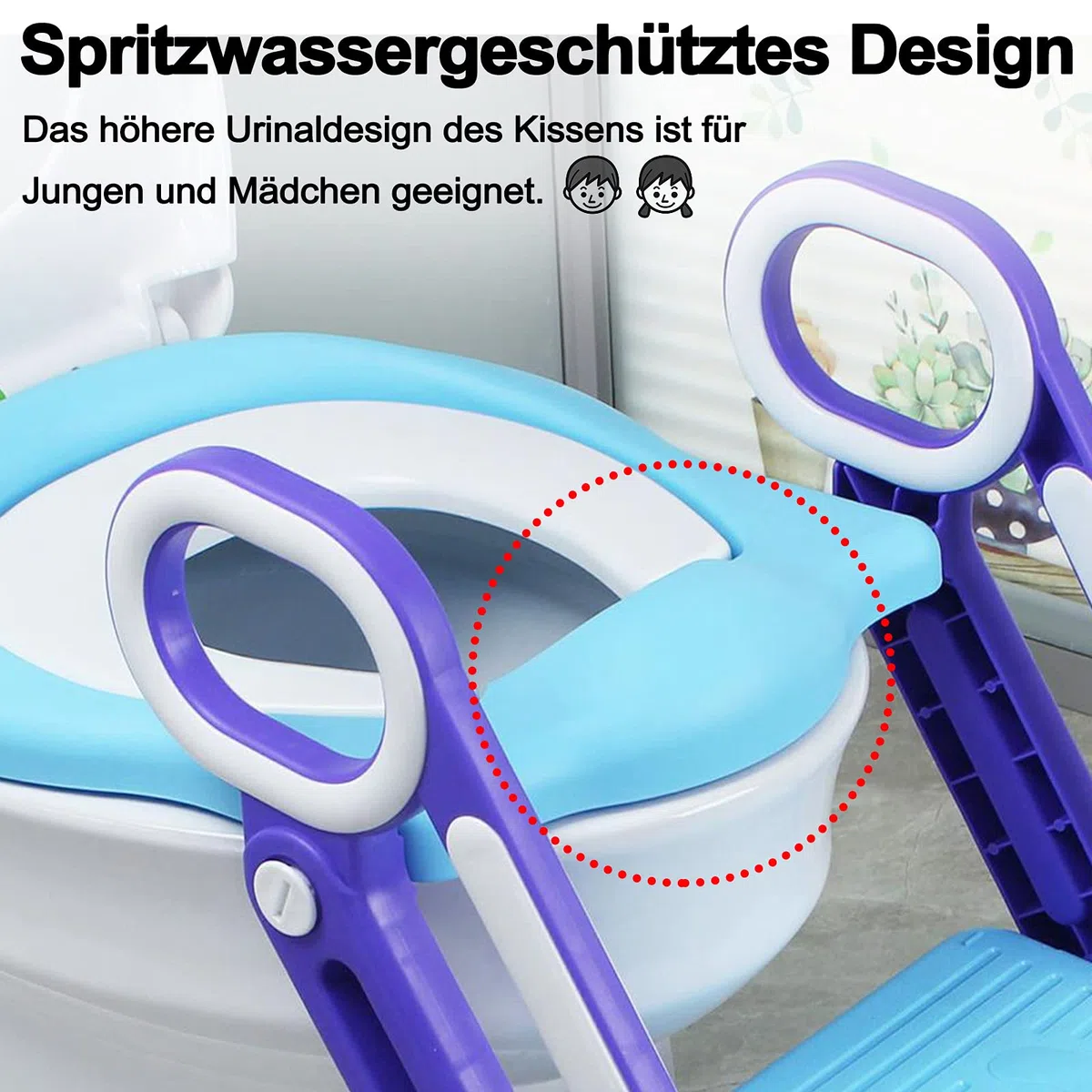 ACXIN Sedile WC per bambini con scale, vasino pieghevole, addestratore per WC regolabile con cuscino in poliuretano e maniglia, vasino per bambini, blu e viola
