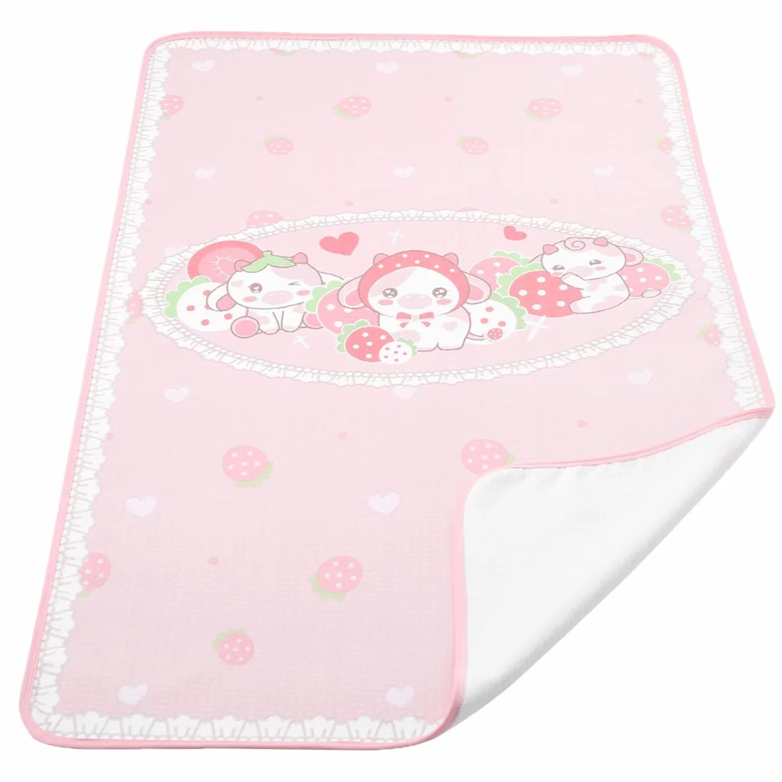 Landofgenie Impermeabile Changing Pad 80 x 120 CM Lavabile Riutilizzabile Oversized Adult Changing Pad - Mucca fragola