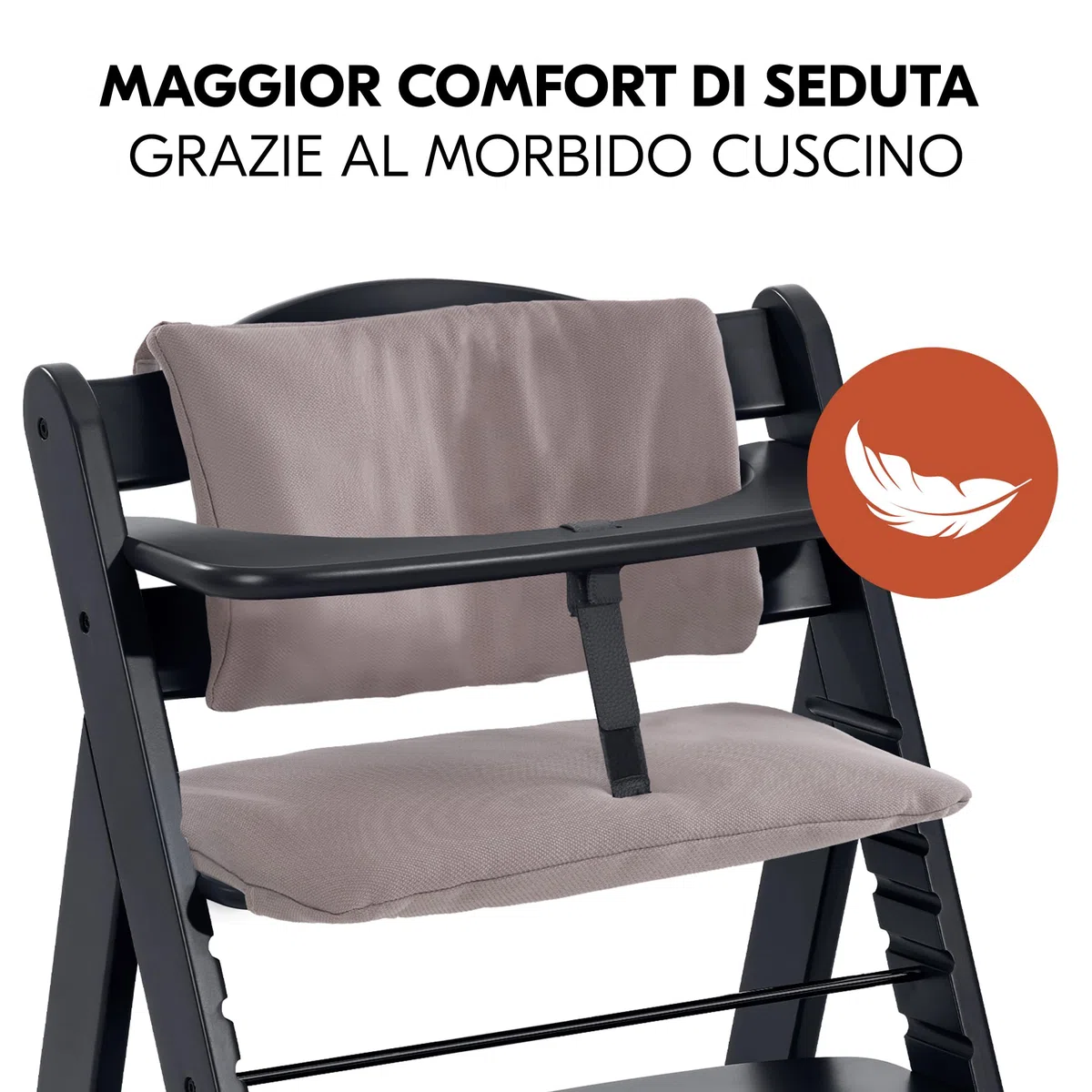 hauck Seggiolone Pappa Alpha Plus Set Newborn - Seggiolone Pappa Bimbi in Legno, Evolutivo con Sdraietta Neonato 2in1 e Cuscino - Nero