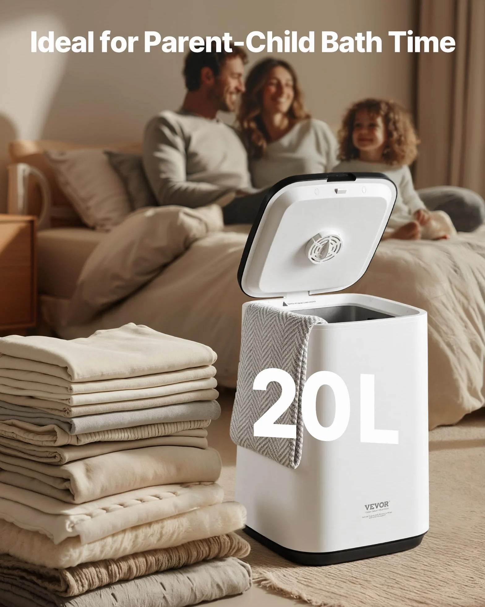 VEVOR Scaldasalviette 20L con Schermo LED Timer Regolabile Spegnimento Automatico Bianco