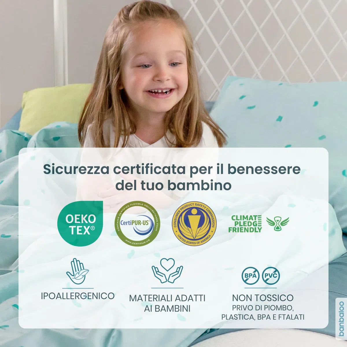 BANBALOO MAX-Barriera di sicurezza letto per bambini-Anticaduta infantile-Parapetto di schiuma con proteggi-materasso impermeabile per letti doppi a scomparsa 90,150,e Montessori-Viaggio guardrail.