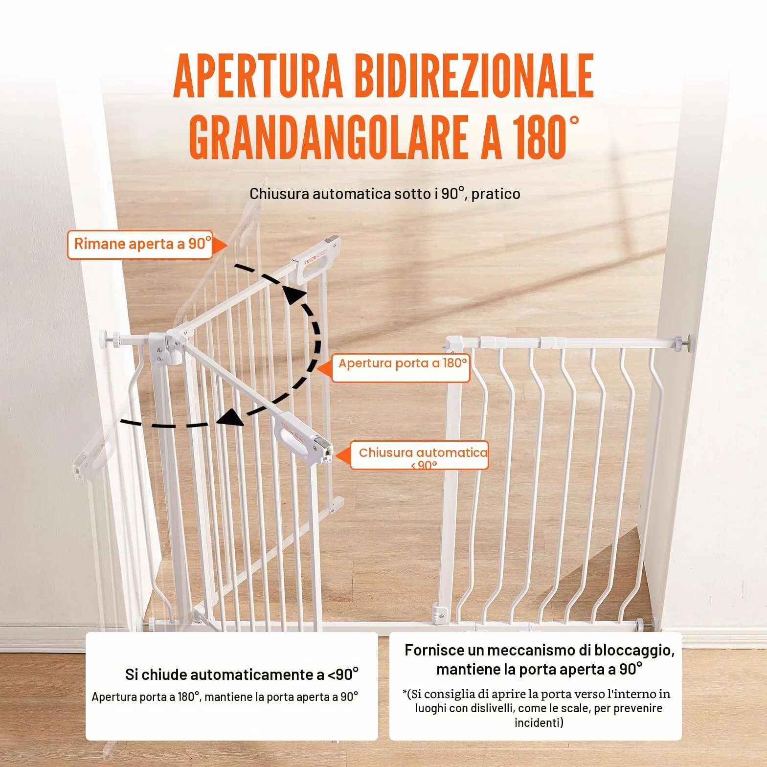 VEVOR Cancelletto di Sicurezza per Bambini Larghezza Espandibile 75-123 cm Altezza 76 cm Cancello per Cani Gatti Scale Porte Corridoi Bianco
