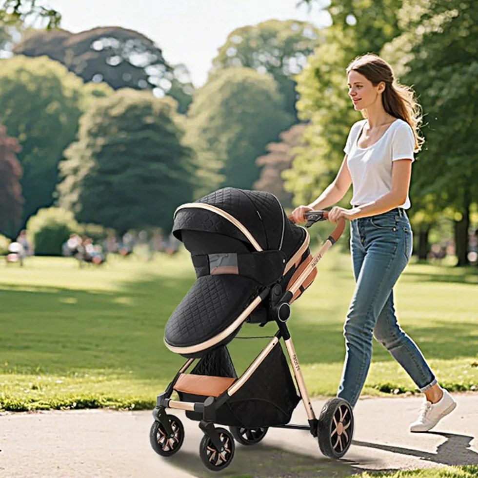 Passeggino 3 in 1 Elevato Pieghevole in Alluminio per Bambini Grigio