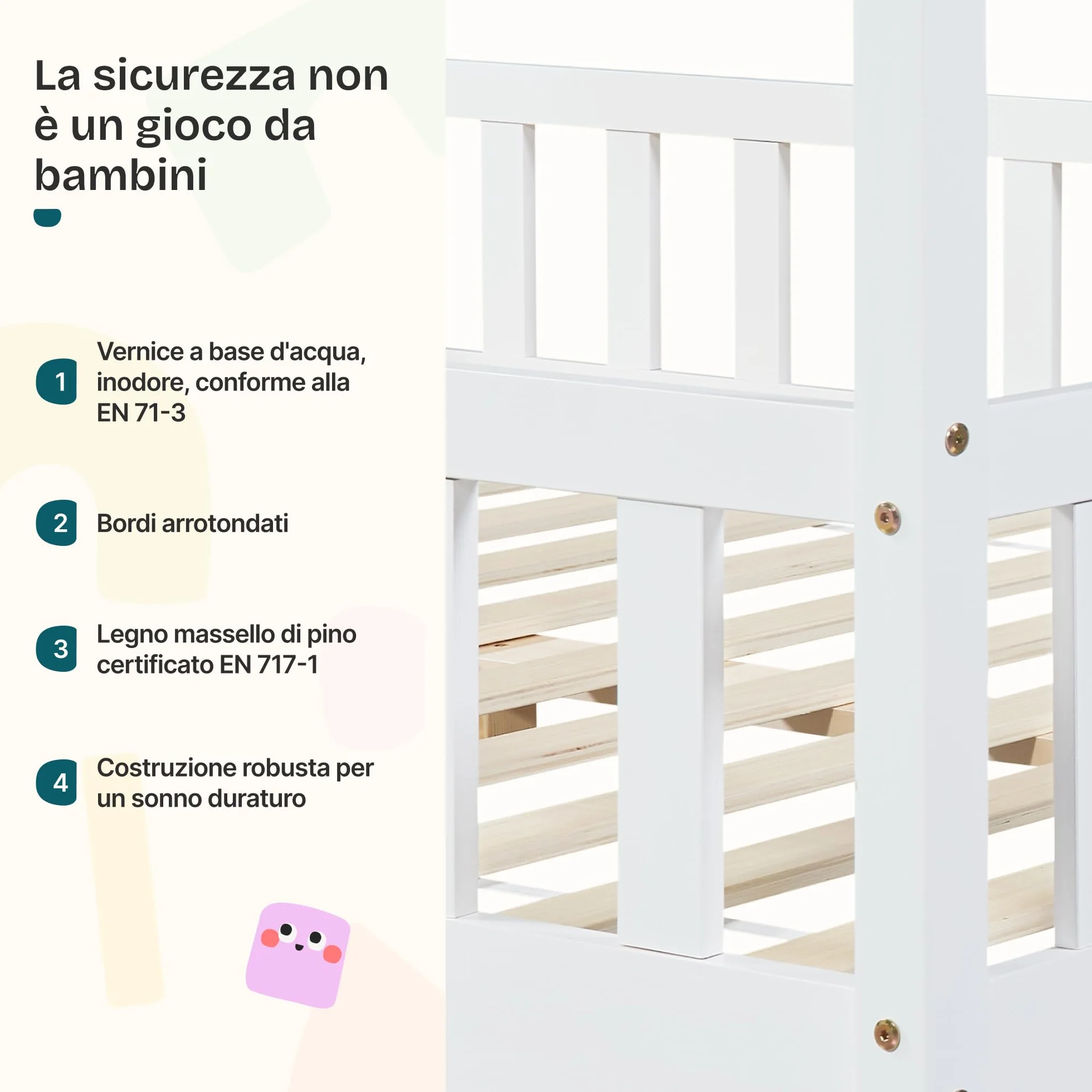 Letto a Forma di Casetta per Bambini in Legno di Pino 90x200 cm Bianco