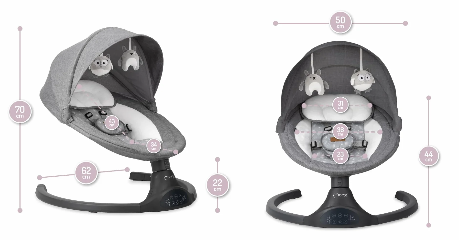MoMi KENANI Sdraietta per bambini pieghevole 9 kg telecomando Bluetooth cintura sicurezza 5 punti