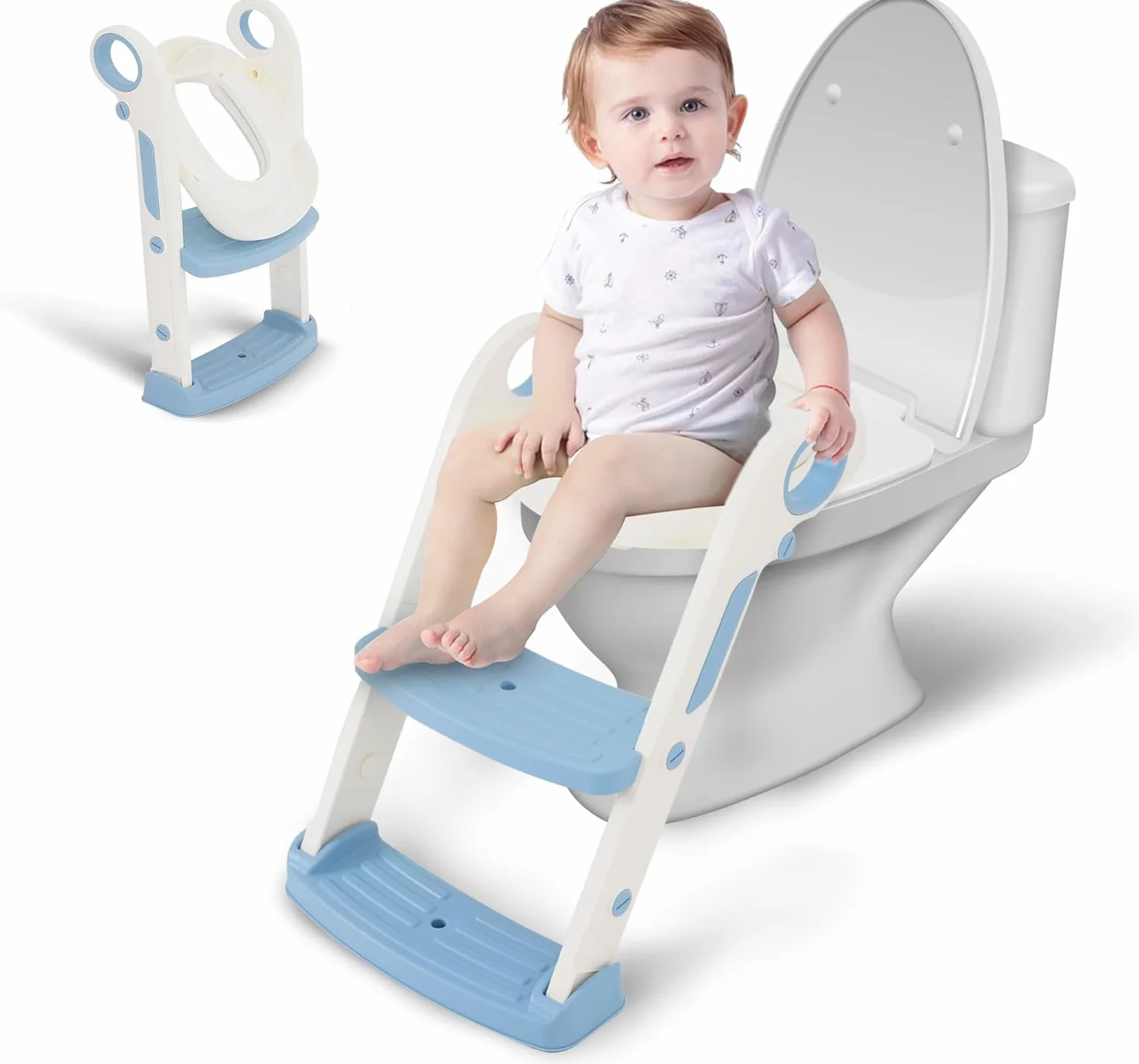 Sedile WC per bambini con scale, sedile WC per bambini e bambine, regolabile in altezza e pieghevole, per bambini