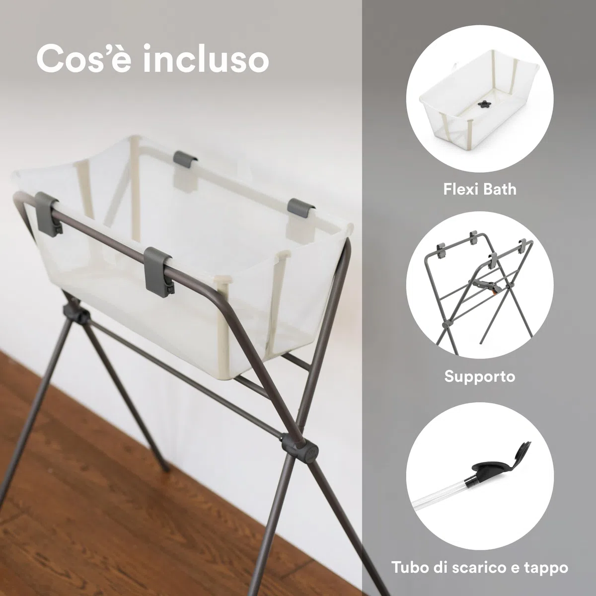 Stokke Flexi Bath (Sandy Beige) + Supporto per Flexi Bath - Vaschetta per bambini fino ai 10 kg - Pieghevole, durevole e facile da riporre - Comodo da usare a casa o in viaggio