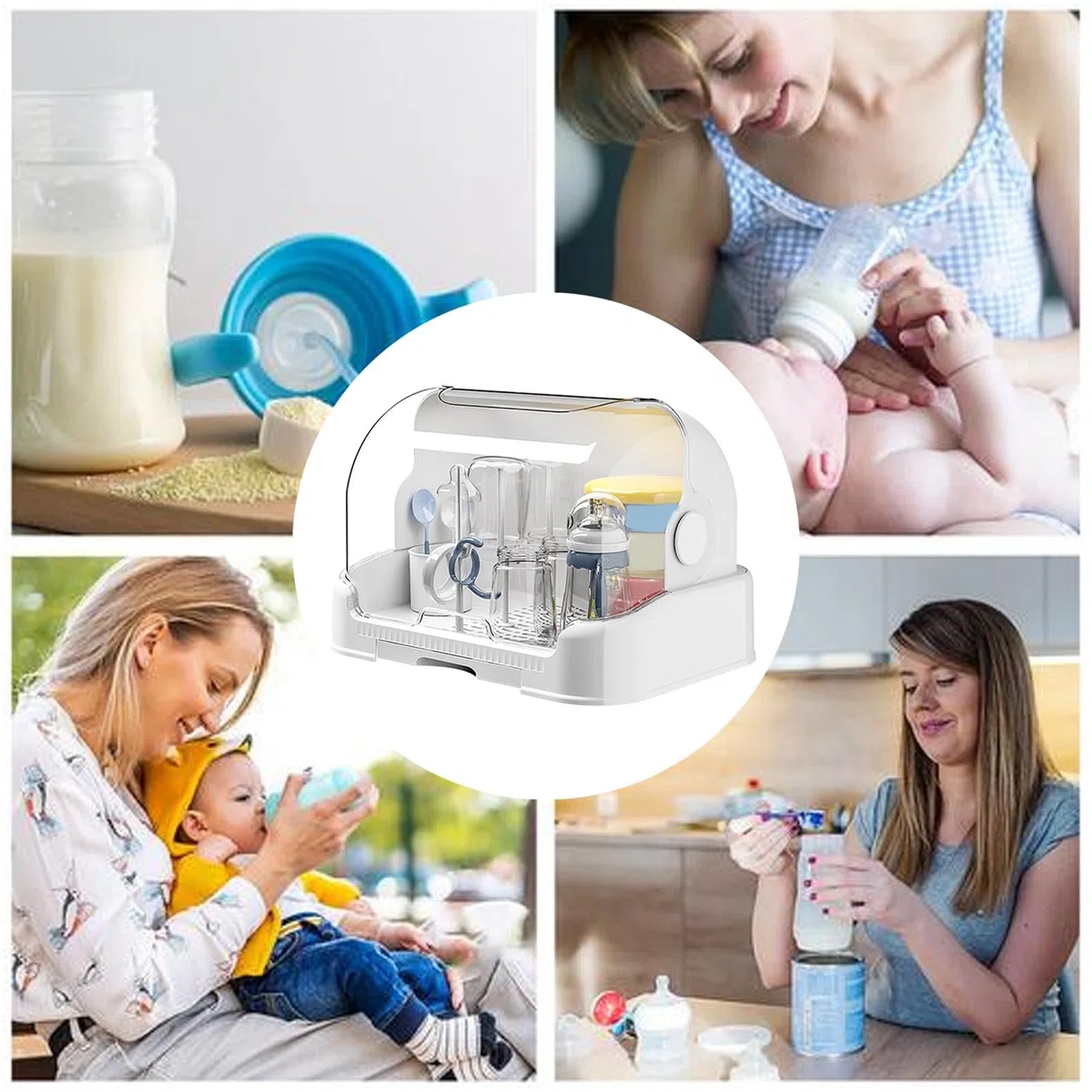 Zasdvn- Stendibiancheria per biberon con coperchio, in plastica, per allattamento, antipolvere, con ripiano rimovibile per piano di lavoro per bambini