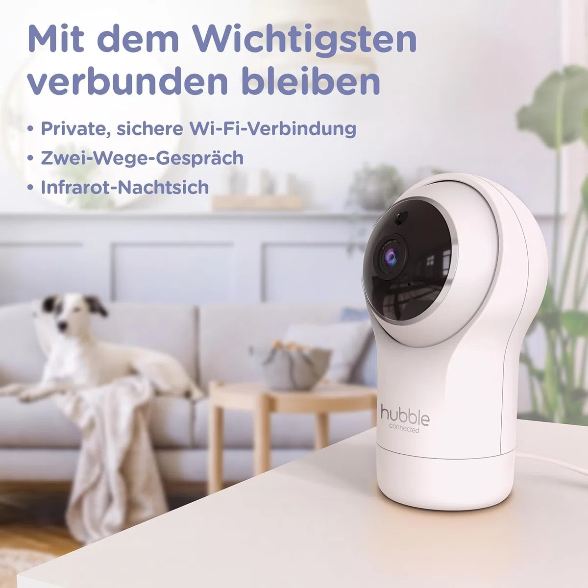 Hubble Pal Glow WiFi Smart Hd1080P Remote Pan, Tilt e Zoom Camera con Talkback Bidirezionale per il Monitoraggio di Neonati e Animali Domestici, Bianco