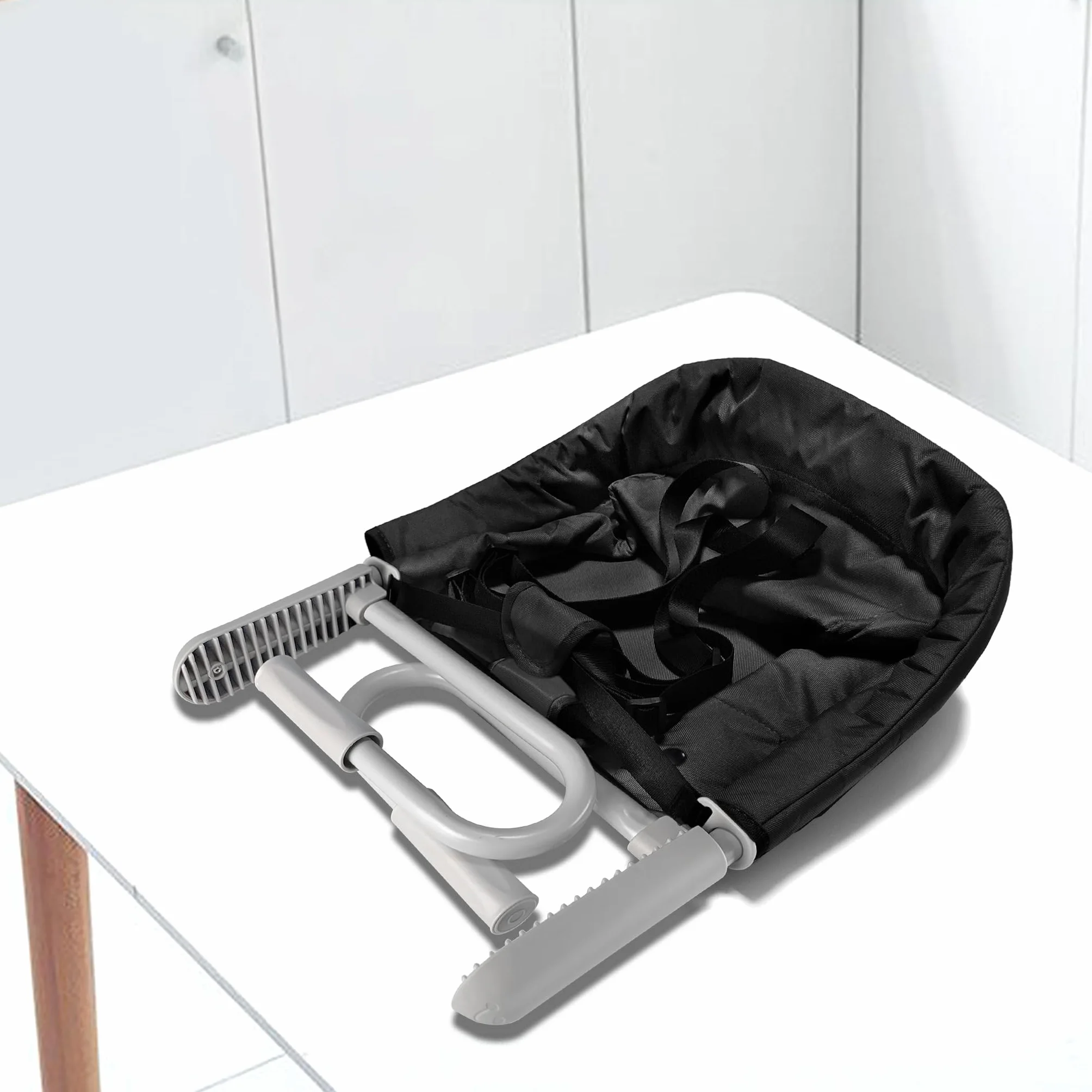 XMTECH Seggiolino da tavolo pieghevole per bambini, seggiolone, per il fissaggio al tavolo, struttura stabile, sedia da tavolo imbottita con tasca, colore nero