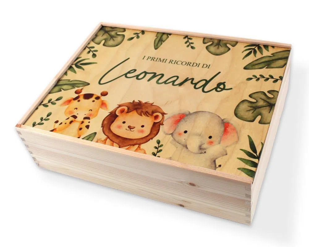 Memory Box Baby Scatola di Legno Personalizzata 36 x 27 x 10 cm Vari Motivi per Nascita e Battesimo Scatola Regalo di Grandi Dimensioni con Coperchio personalizzato (Personalizzata nascita/bambini)
