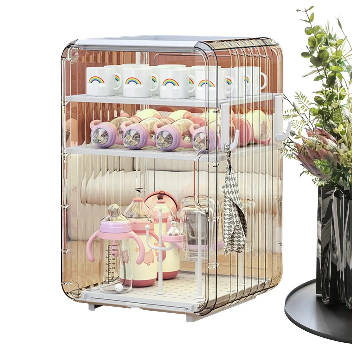 Generico Organizzatore Biberon - Scorrimano Per Posate Da Bancone,Portabottiglie Grande Antipolvere con Coperchio per Frigo Camera da Armadio Bagno Camera dei Bambini Dispensa