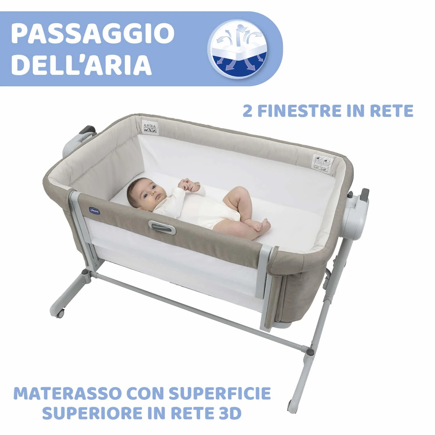 Chicco Next2Me Magic Evo Culla Neonato Fianco Letto Dondolo Spondina Apribile 11 Livelli Altezza Regolabile 4 Ruote Materasso Borsa Viaggio Beige