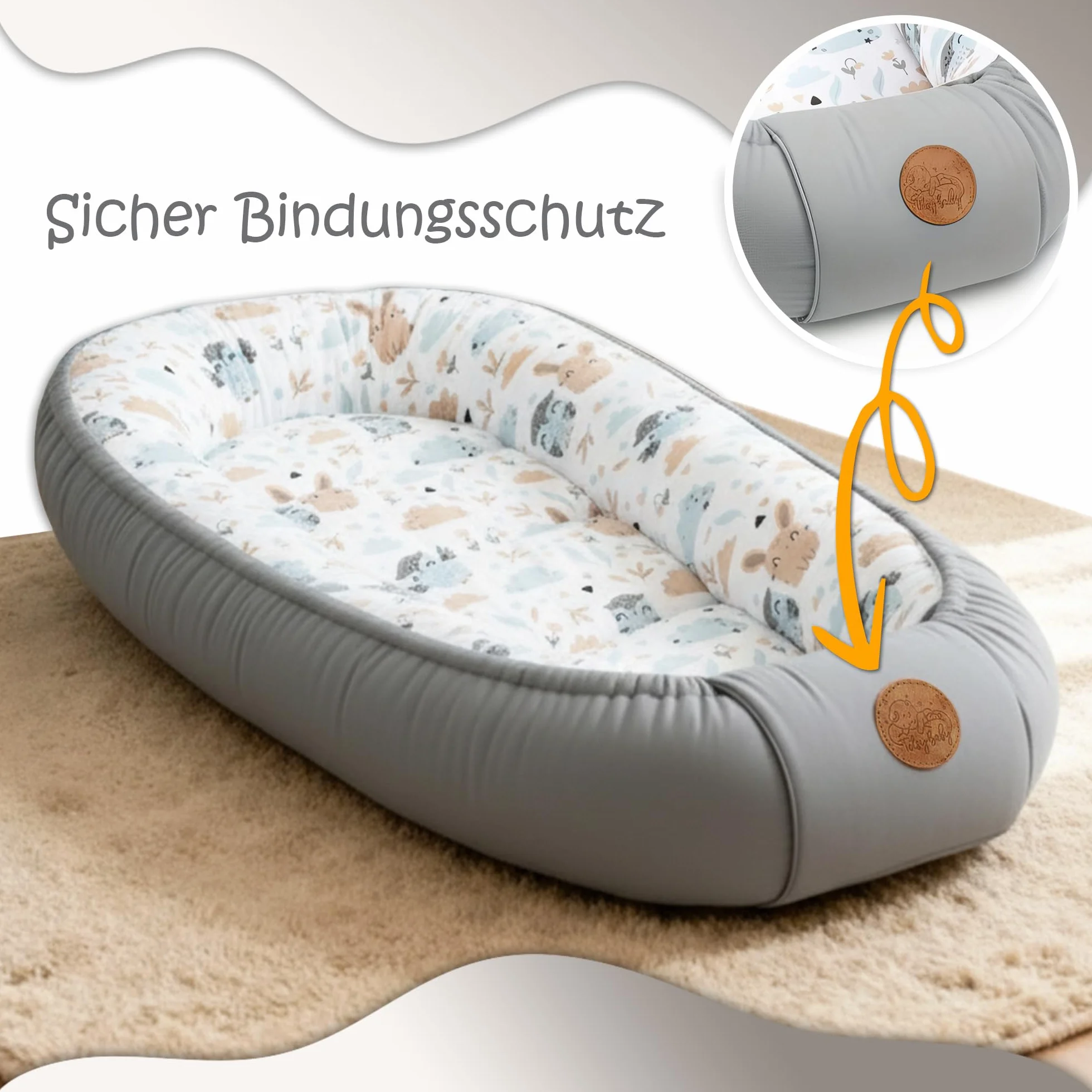 Riduttore lettino neonato 90x50 cm baby nest trasportabile nido culla pod cocoonababy babynest antisoffoco Gufi Grigio Chiaro