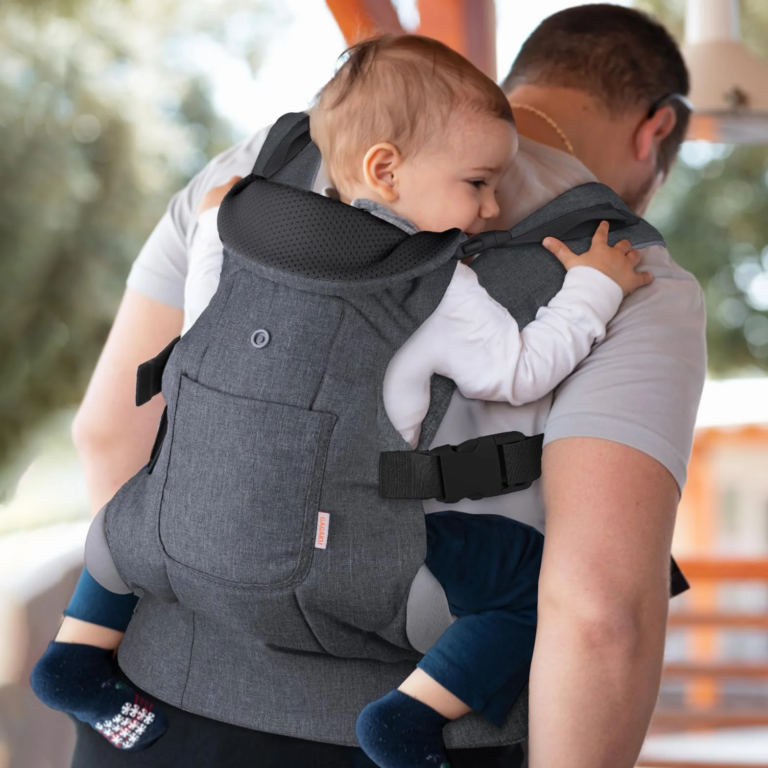 GAGAKU Marsupio per neonati e bambini piccoli 4-36 mesi, facile da indossare fronte-strada, fronte-genitore e sulla schiena per bambini - nero e grigio scuro