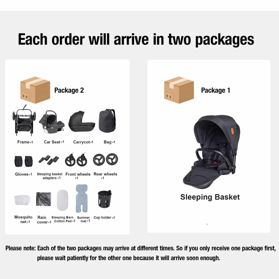 Passeggino 4 in 1 regolabile in altezza, Nero, Set completo