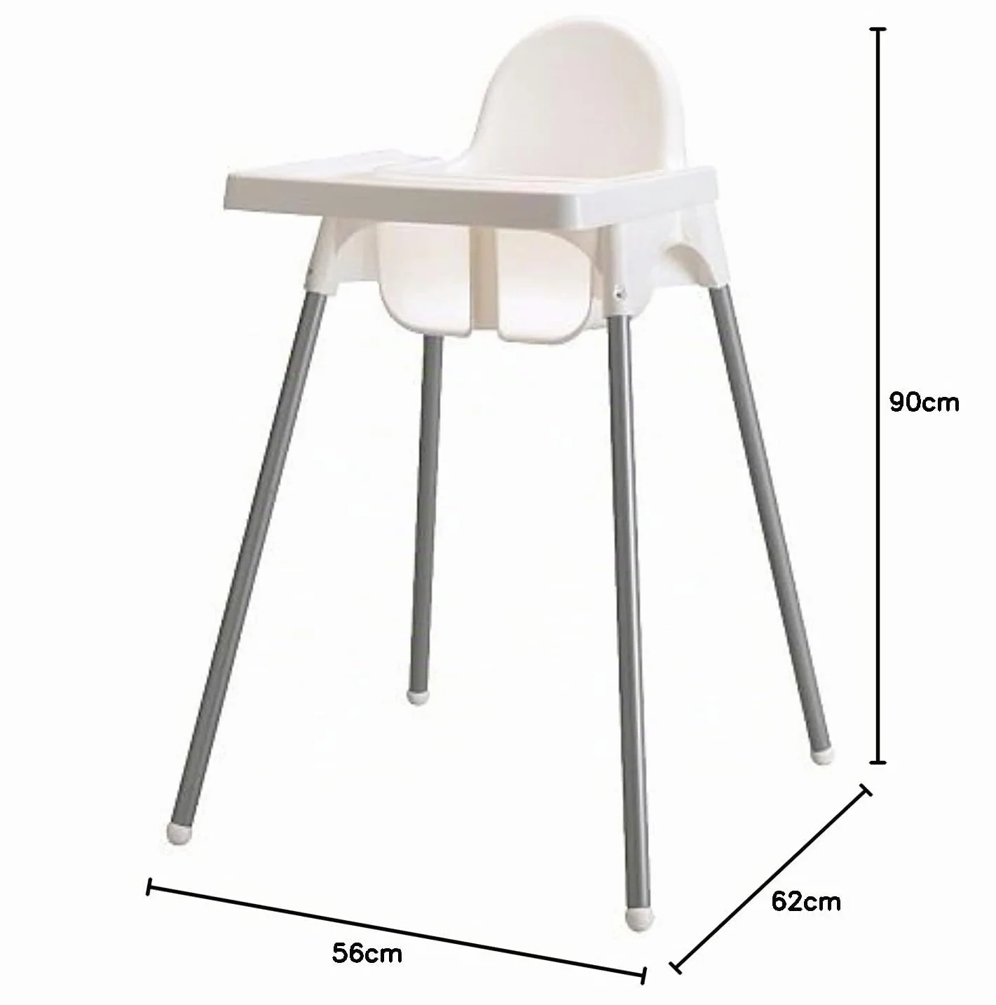 Ikea Antilop Seggiolone bianco metallo con vassoio cintura sicurezza